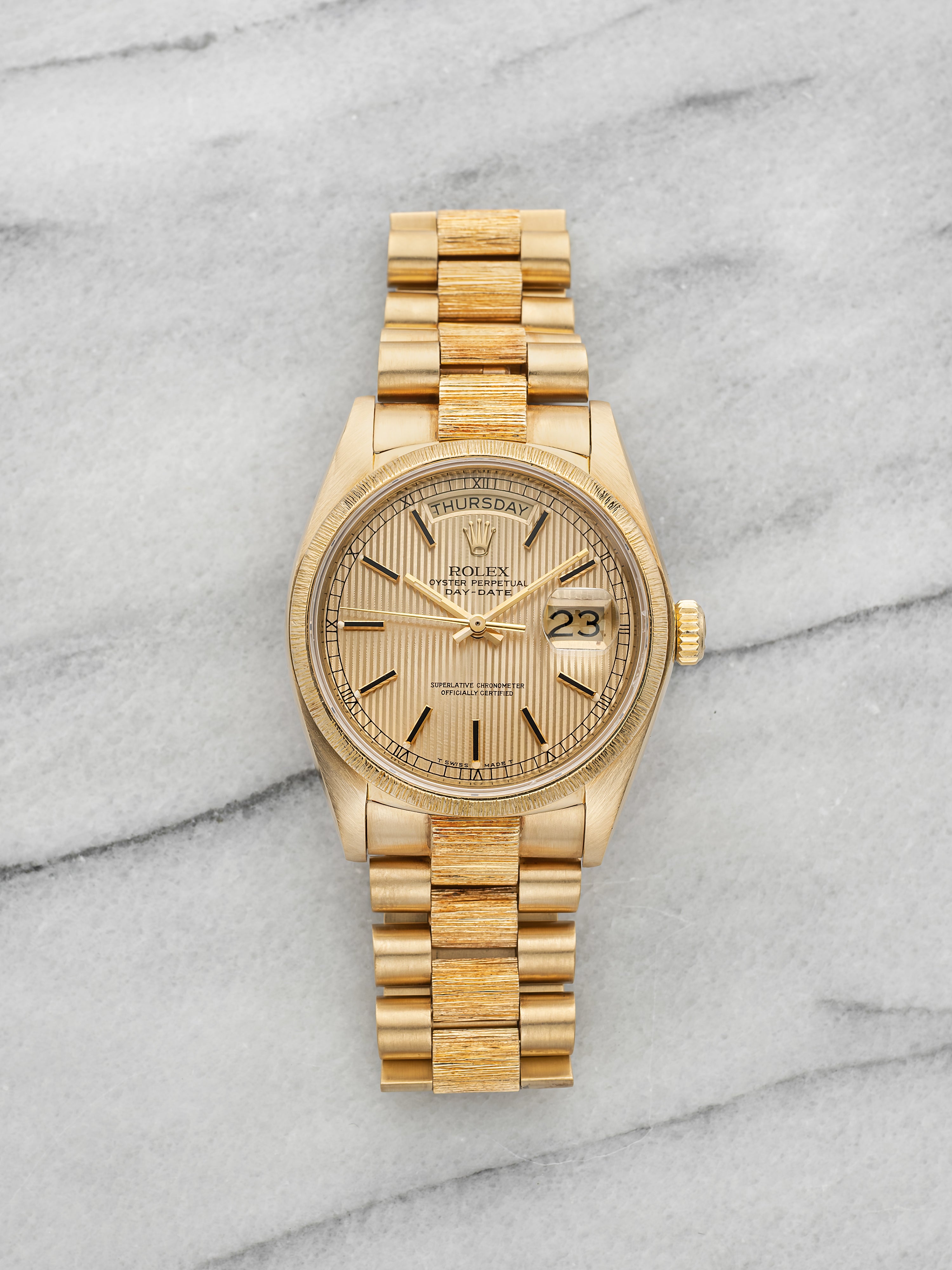 Vintage 1983 Rolex Day-Date 18078 18K YG Champagne Tapestry Dial Auto 36mm