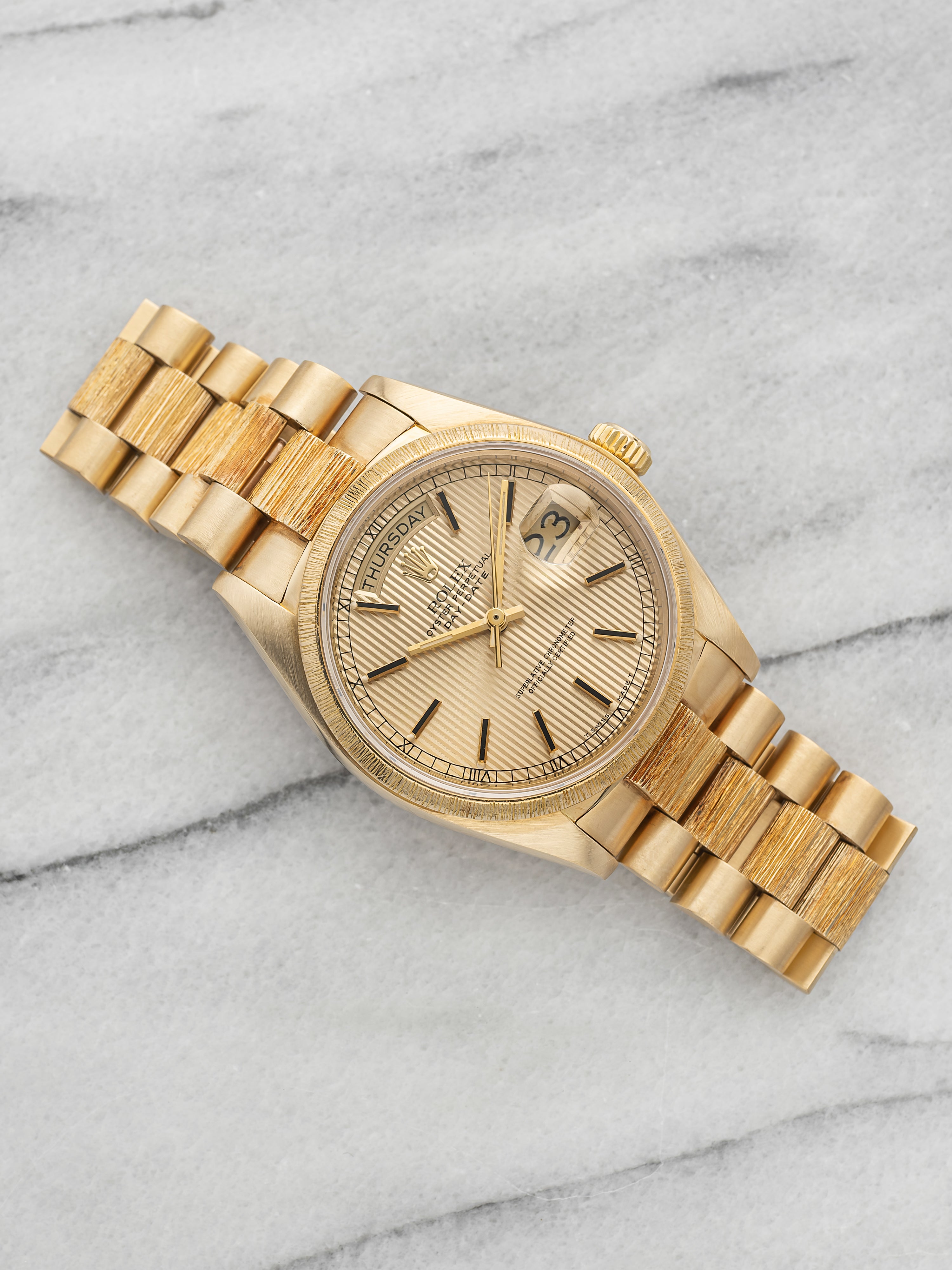 Vintage 1983 Rolex Day-Date 18078 18K YG Champagne Tapestry Dial Auto 36mm