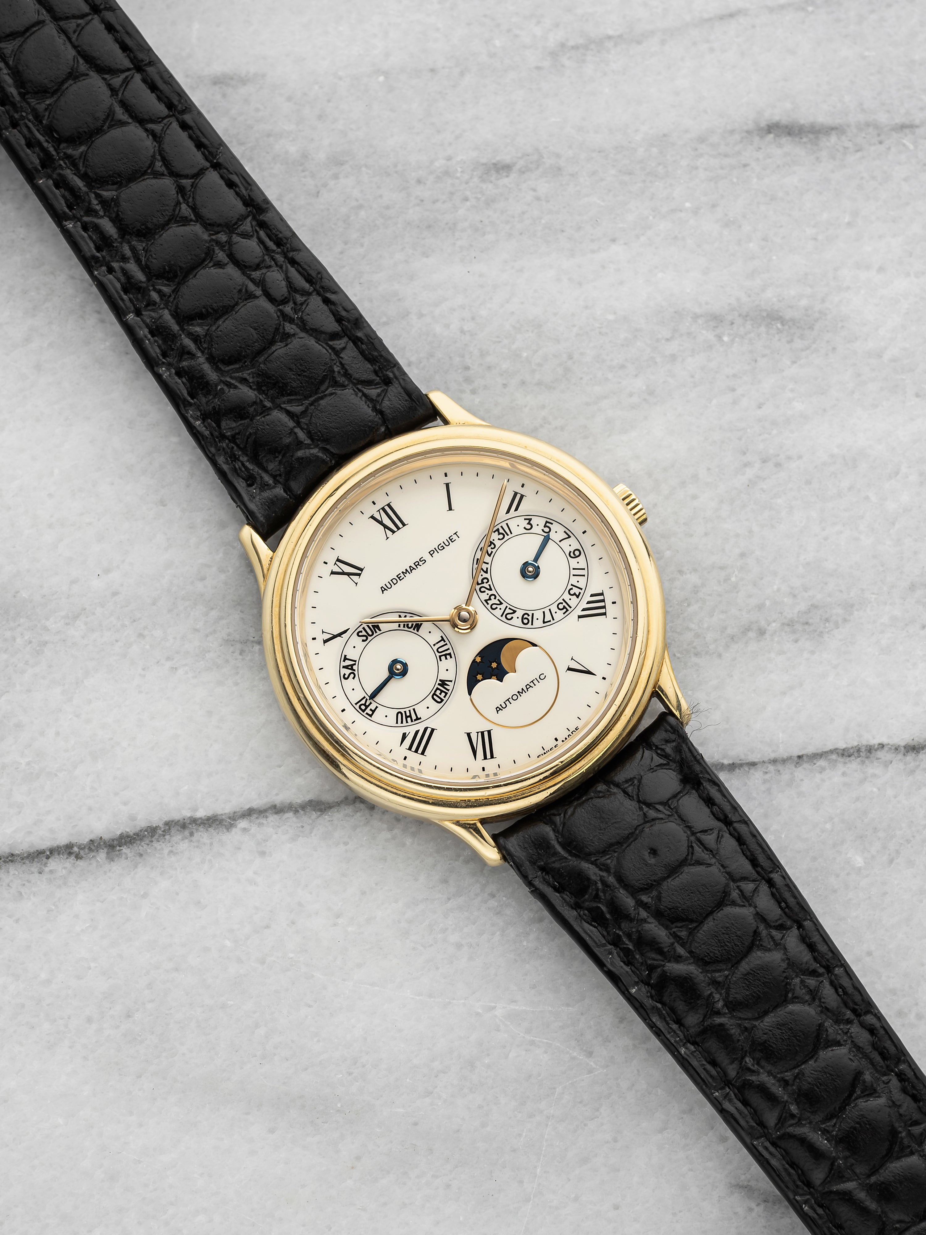 Vintage 1980s Audemars Piguet Day-Date Moonphase 25589BA 18K YG Automatic 33mm