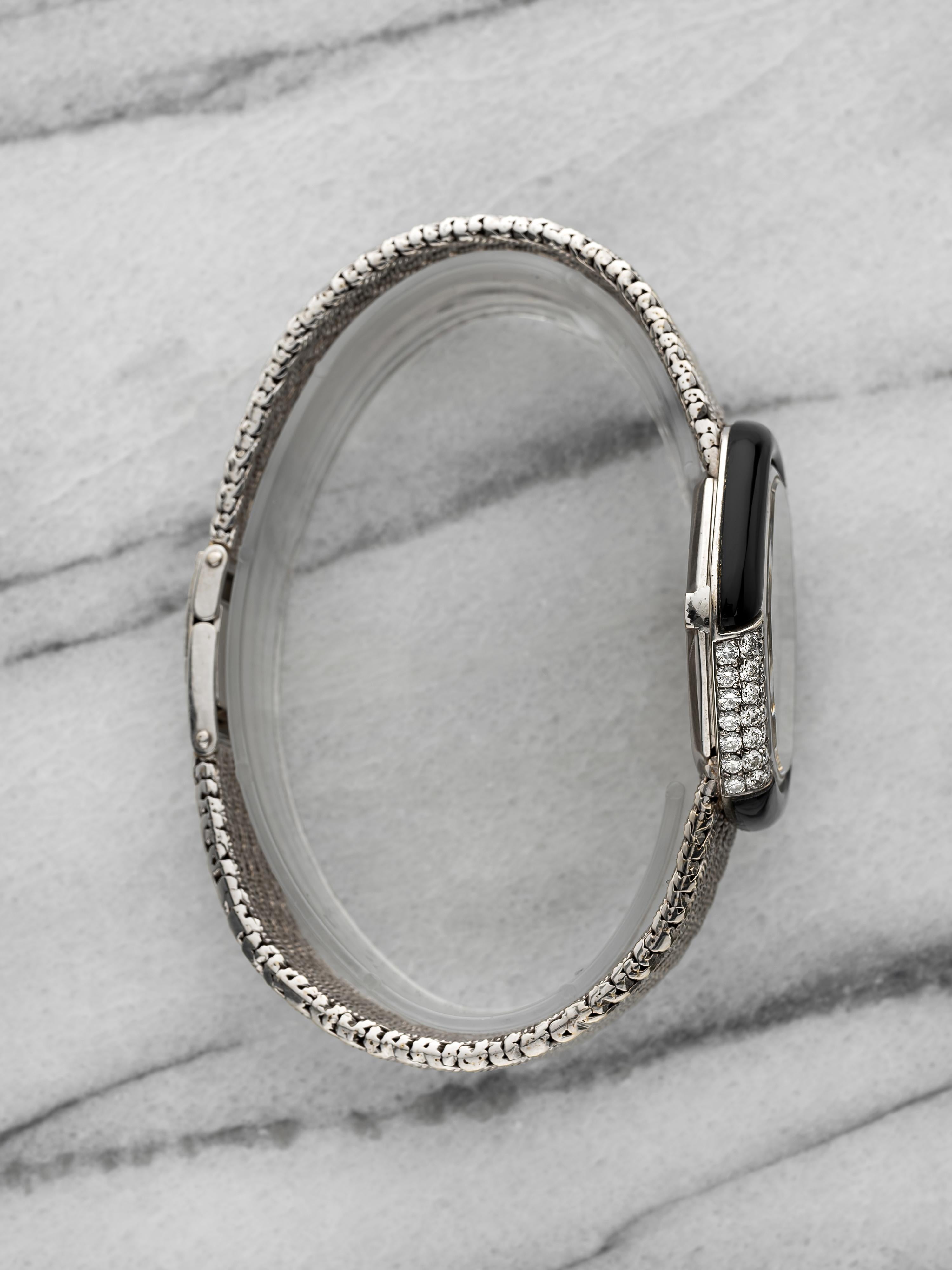 Vintage 1970s DeLaneau 18K WG Manual Onyx & Pave Diamond Dial 33 mm