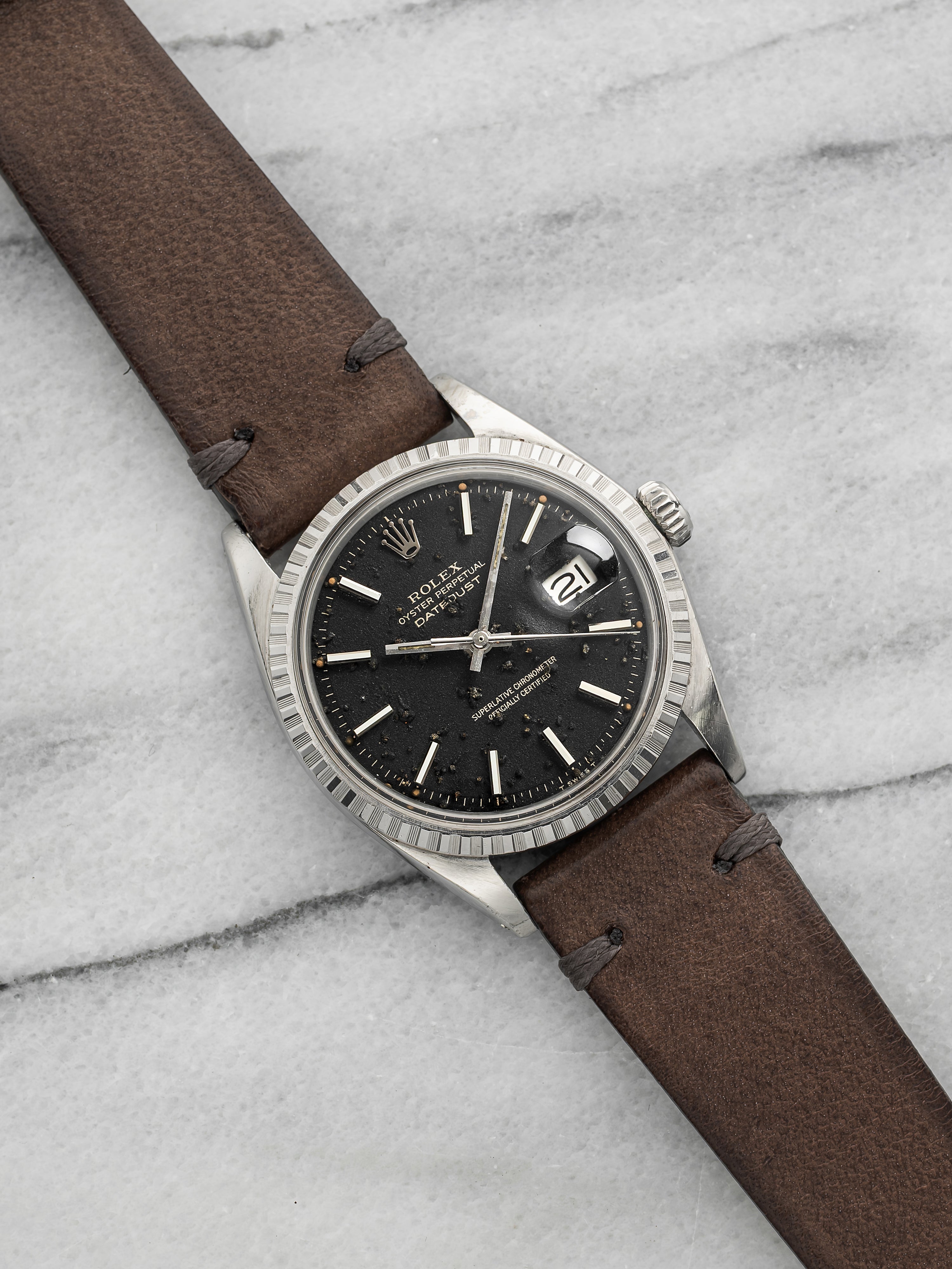 Vintage 1971 Rolex Datejust 1603 Stainless Steel Black Patina Dial Auto 36mm