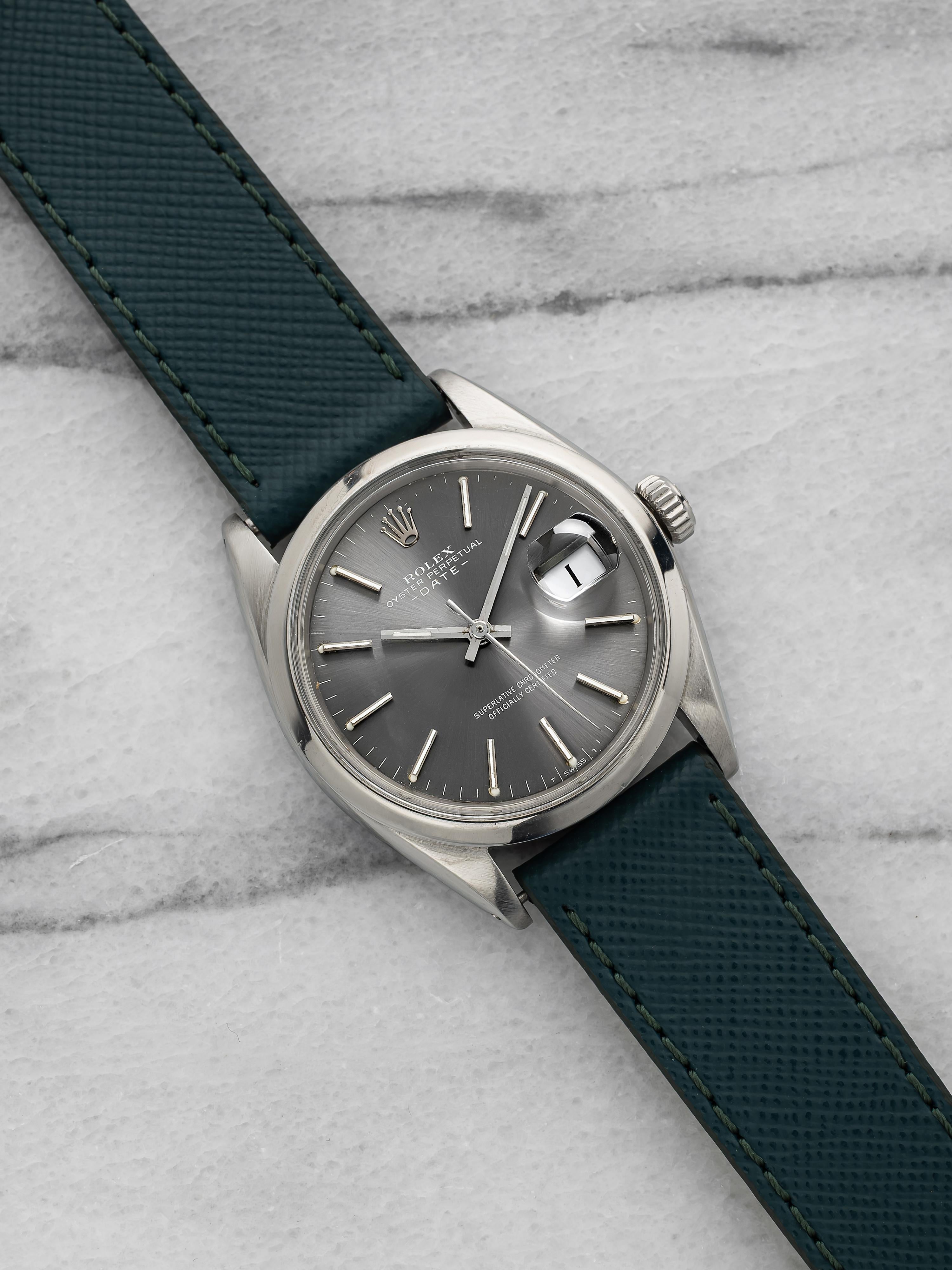 Vintage Rolex Oyster Perpetual Date 1500 Stainless Steel Grey Dial Auto 34mm