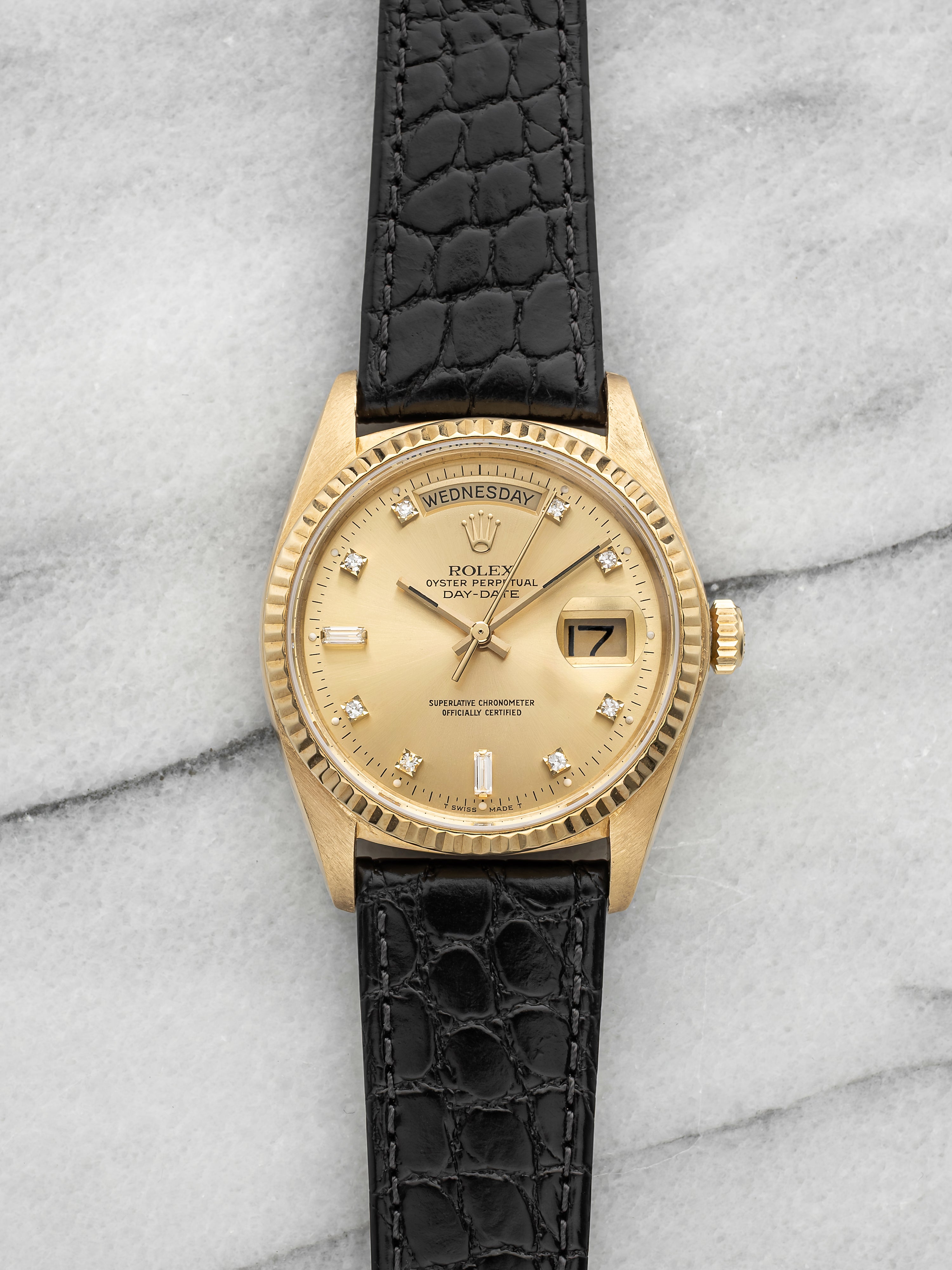 Vintage 1981 Rolex Day-Date 18038 18K YG Champagne Diamond Dial Auto 36mm