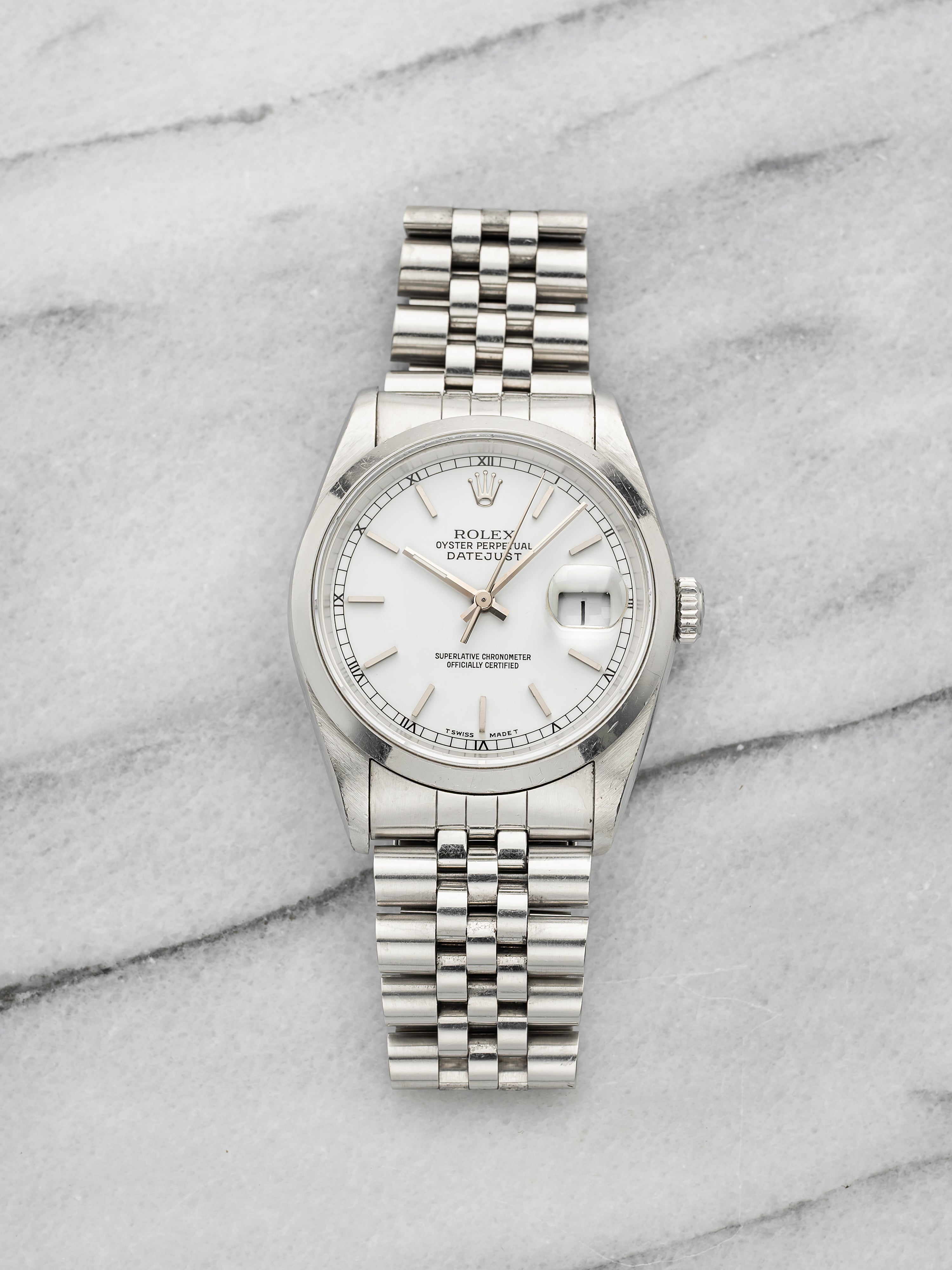 Vintage 1991 Rolex Datejust 16200 Stainless Steel White Stick Dial Auto 36mm