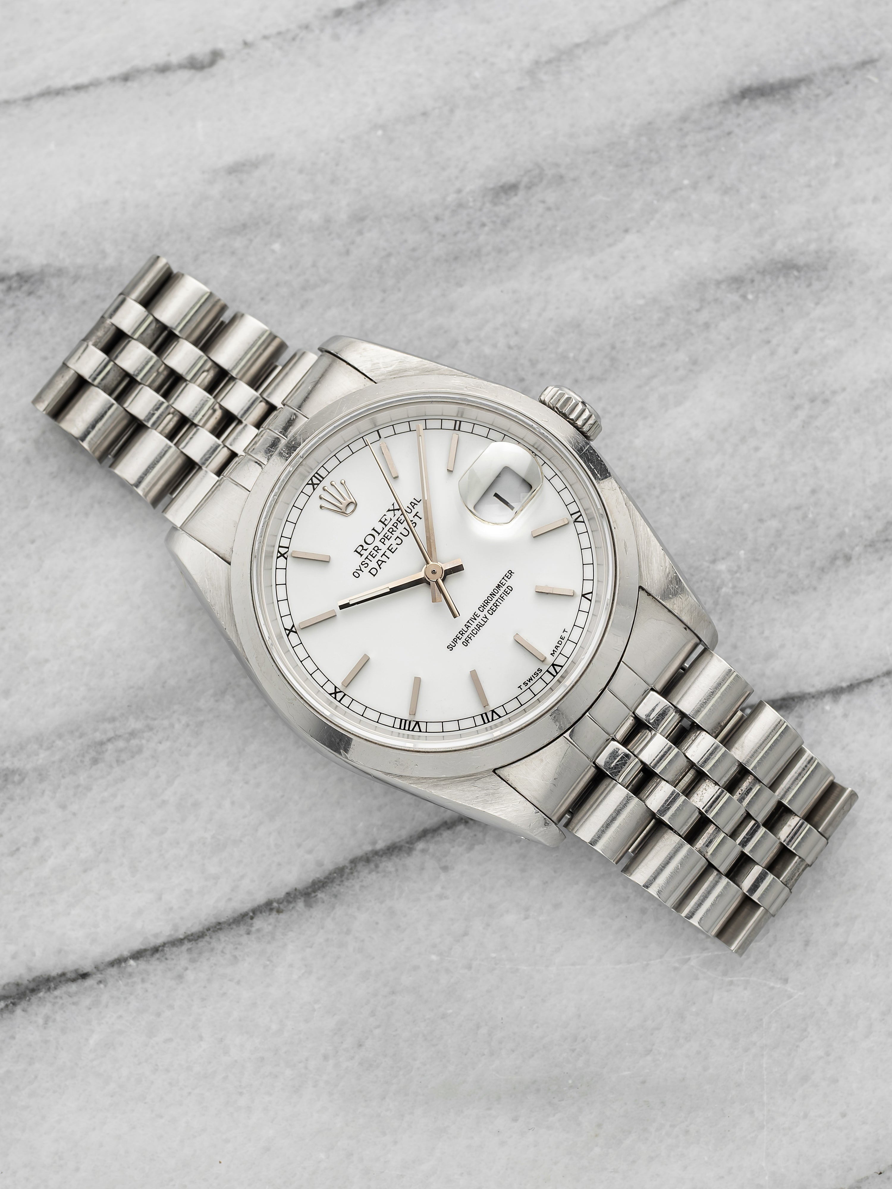 Vintage 1991 Rolex Datejust 16200 Stainless Steel White Stick Dial Auto 36mm
