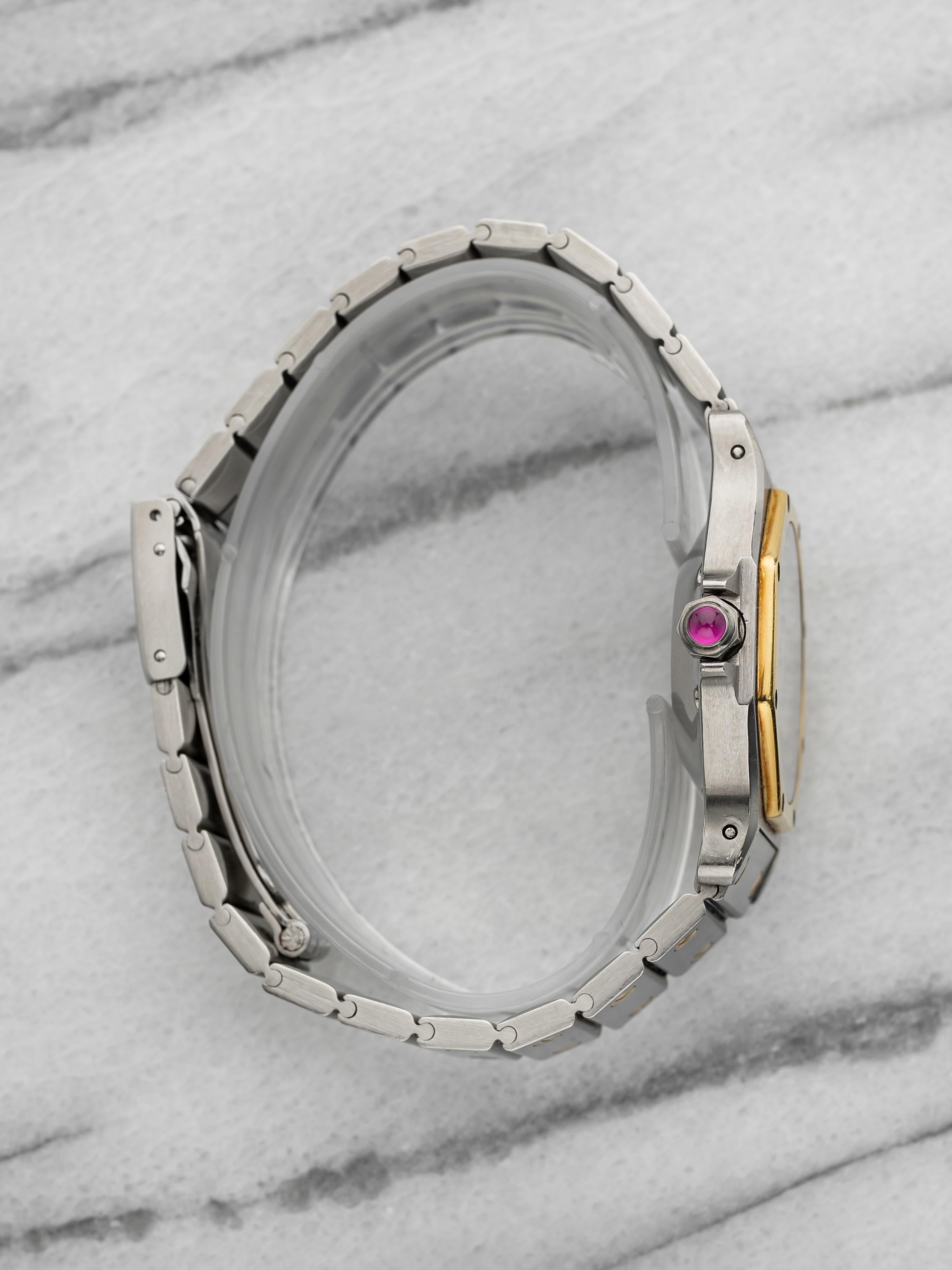 Vintage 1990s Cartier Santos Octagonal 2966 18K YG Burgundy Dial Automatic 31 mm