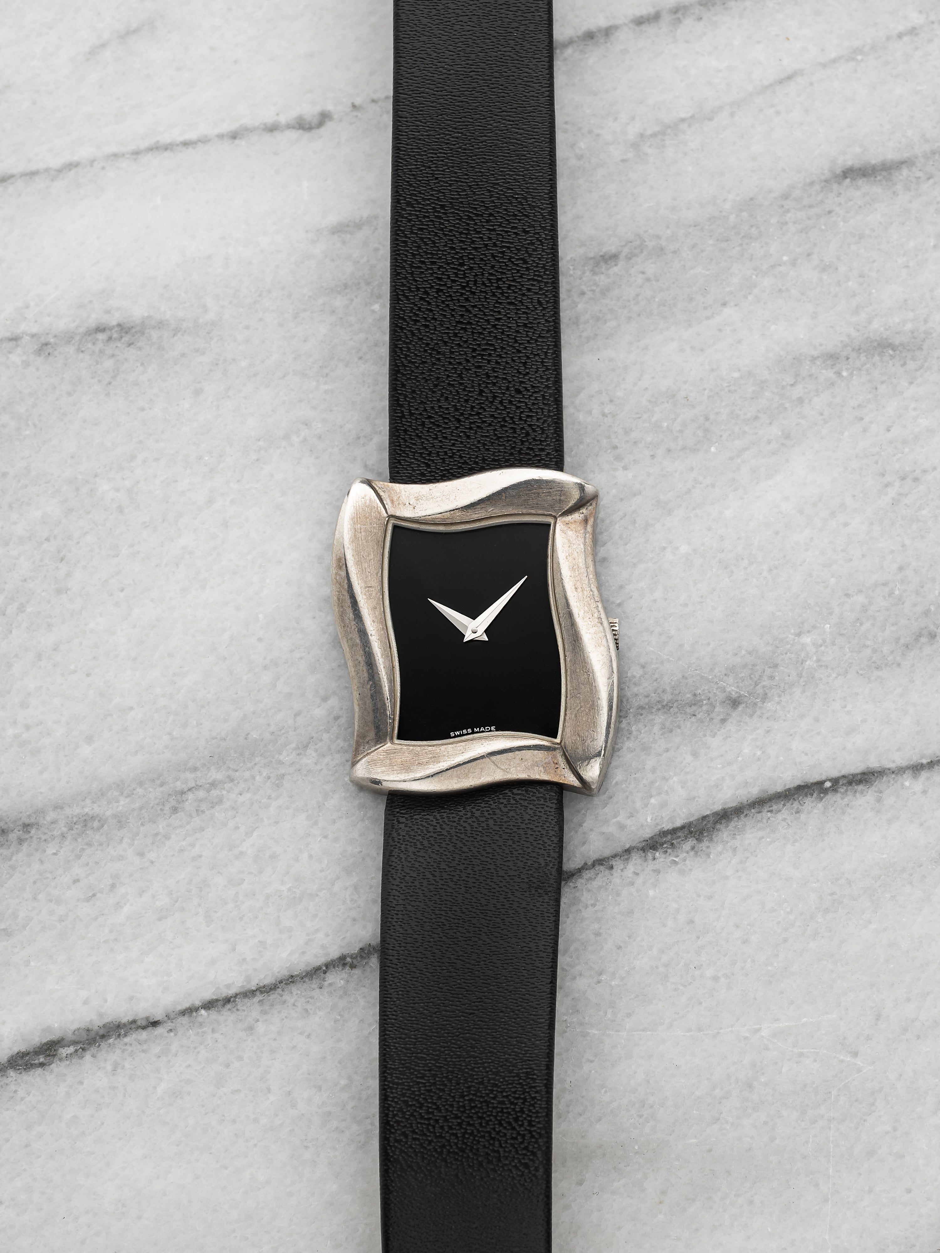 Vintage 1990s Angela Cummings Dress Sterling Silver Black Dial Quartz 24mm