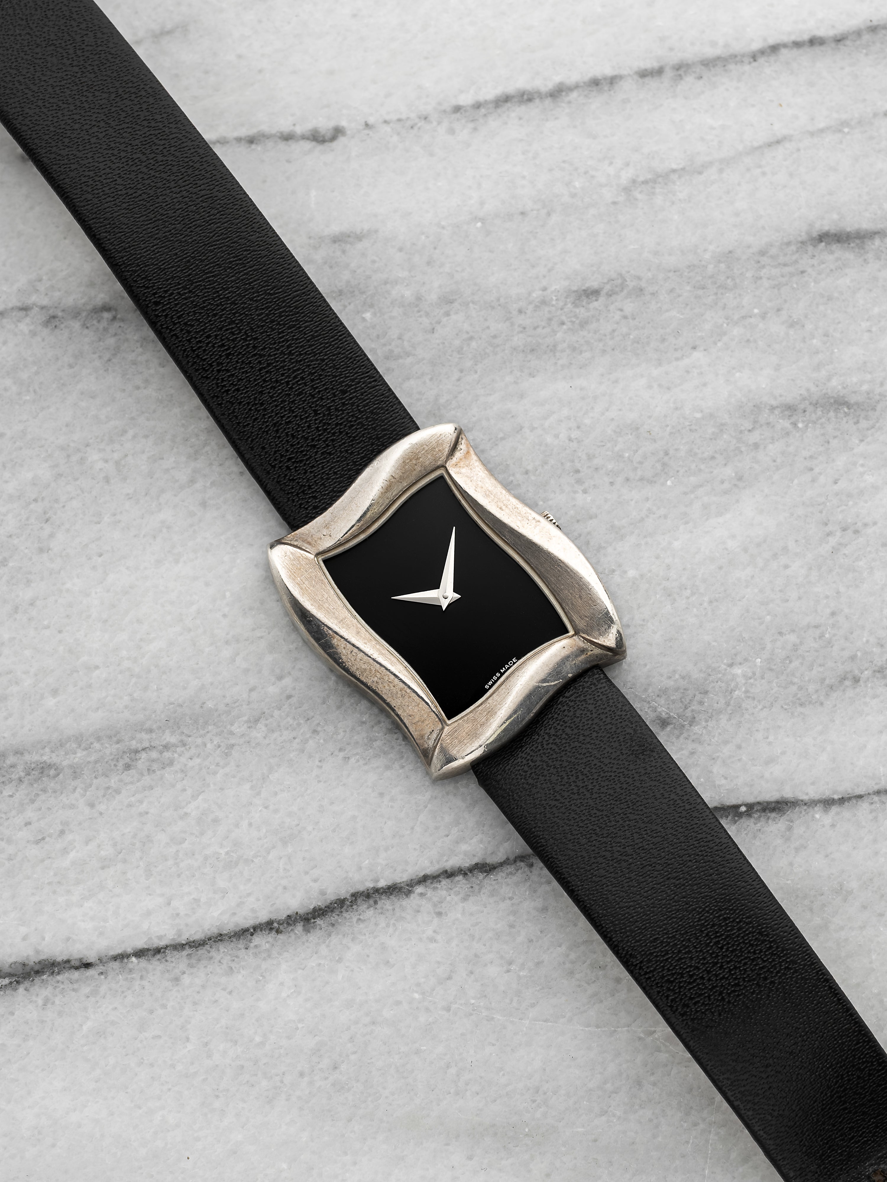 Vintage 1990s Angela Cummings Dress Sterling Silver Black Dial Quartz 24mm