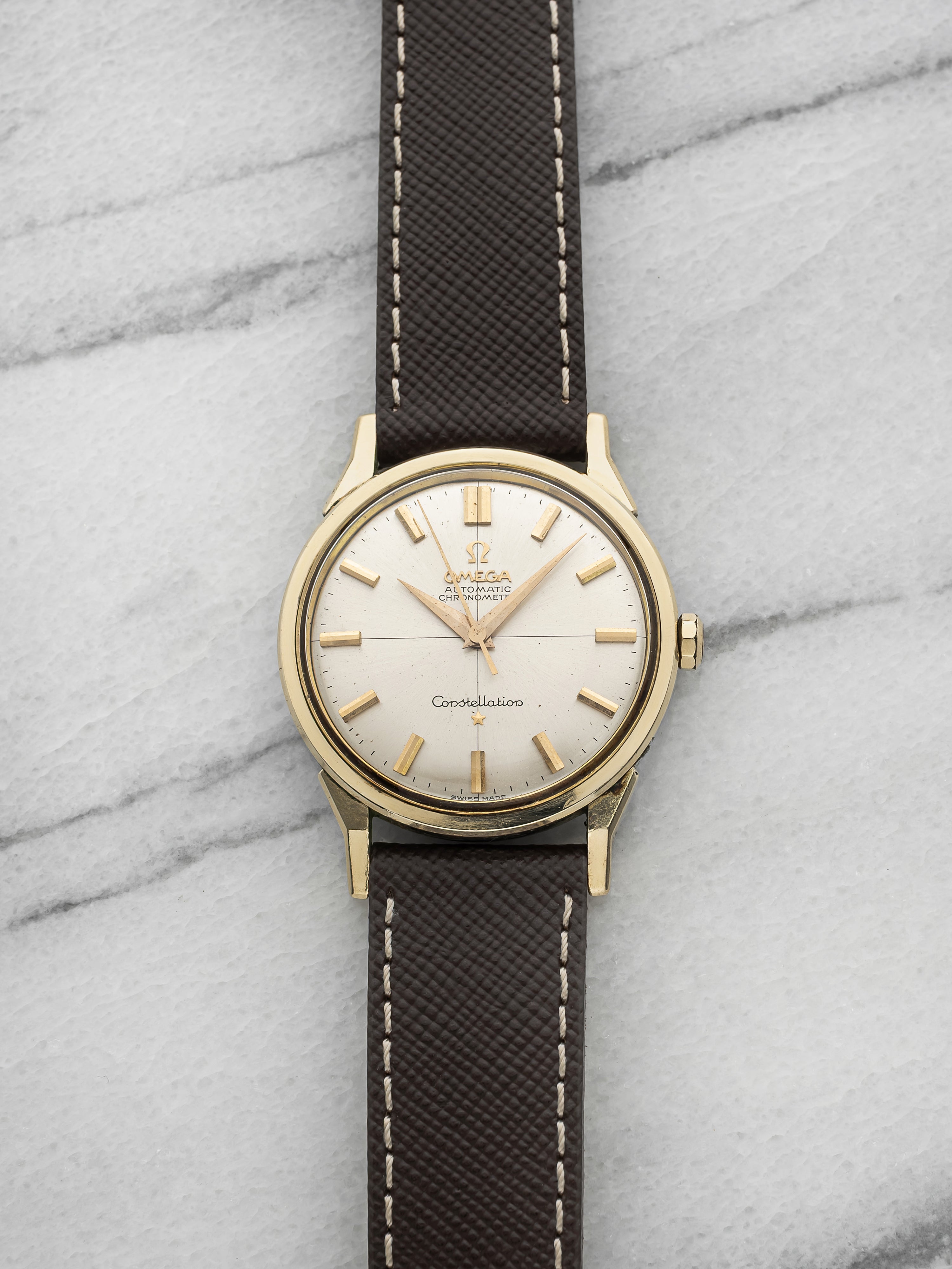 Vintage 1960s Omega Constellation 167.005 Capped Gold Silver Dial Auto 34mm