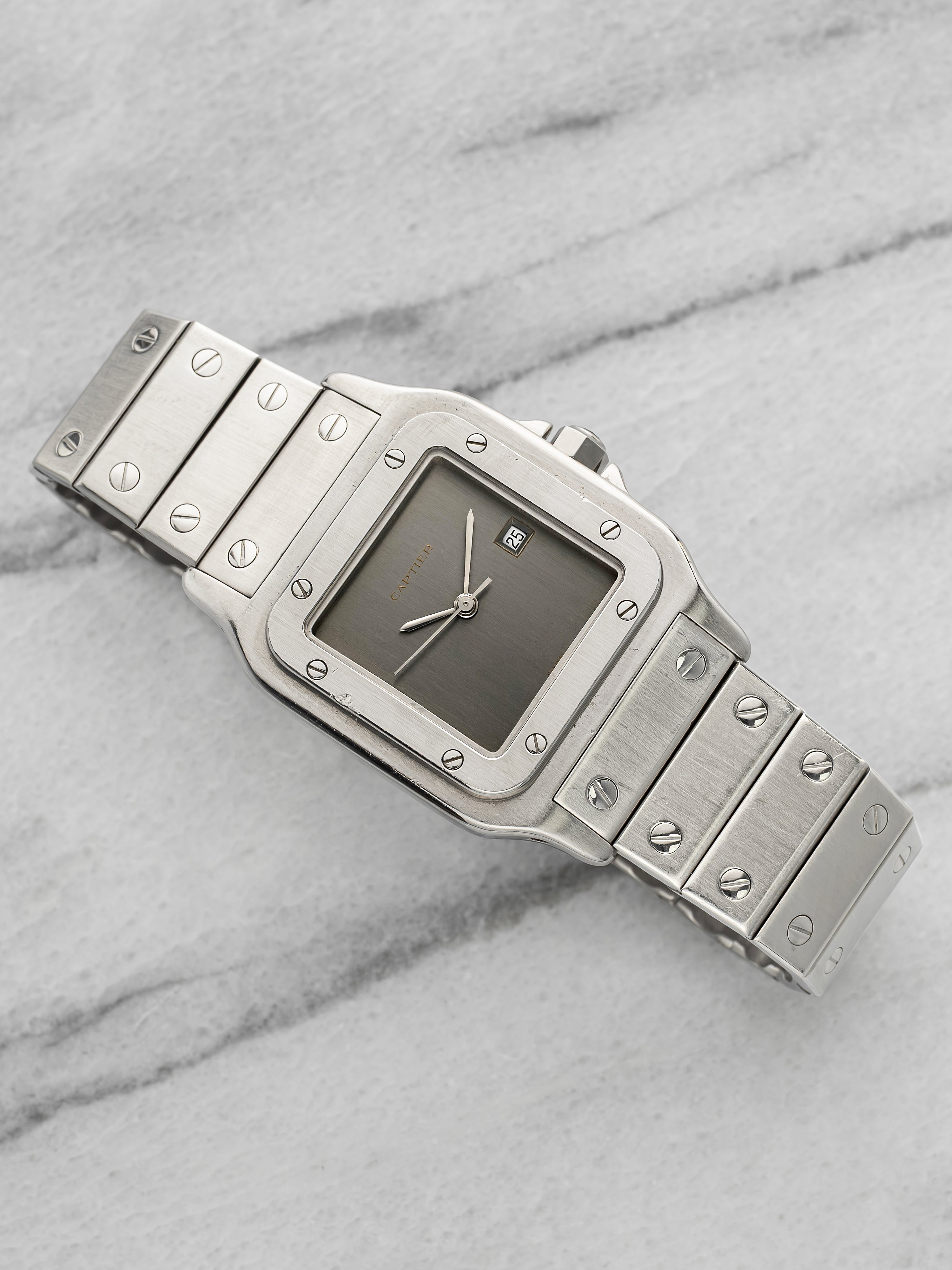 Vintage 1980s Cartier Santos Carree 2960 Steel Ghost Dial Auto 29mm