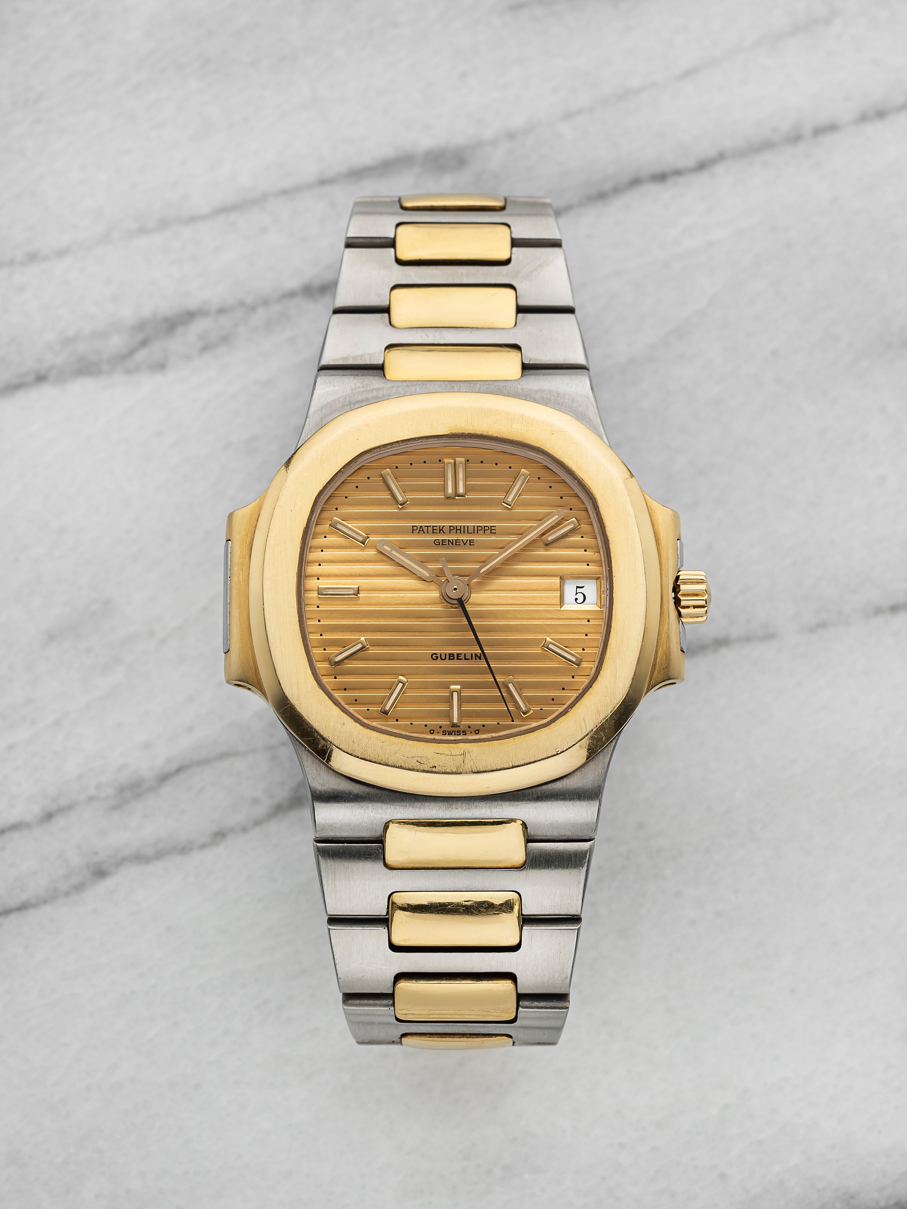 Vintage 1980s Patek Philippe Nautilus 3800 TT Champagne Gubelin Dial Auto 37 mm