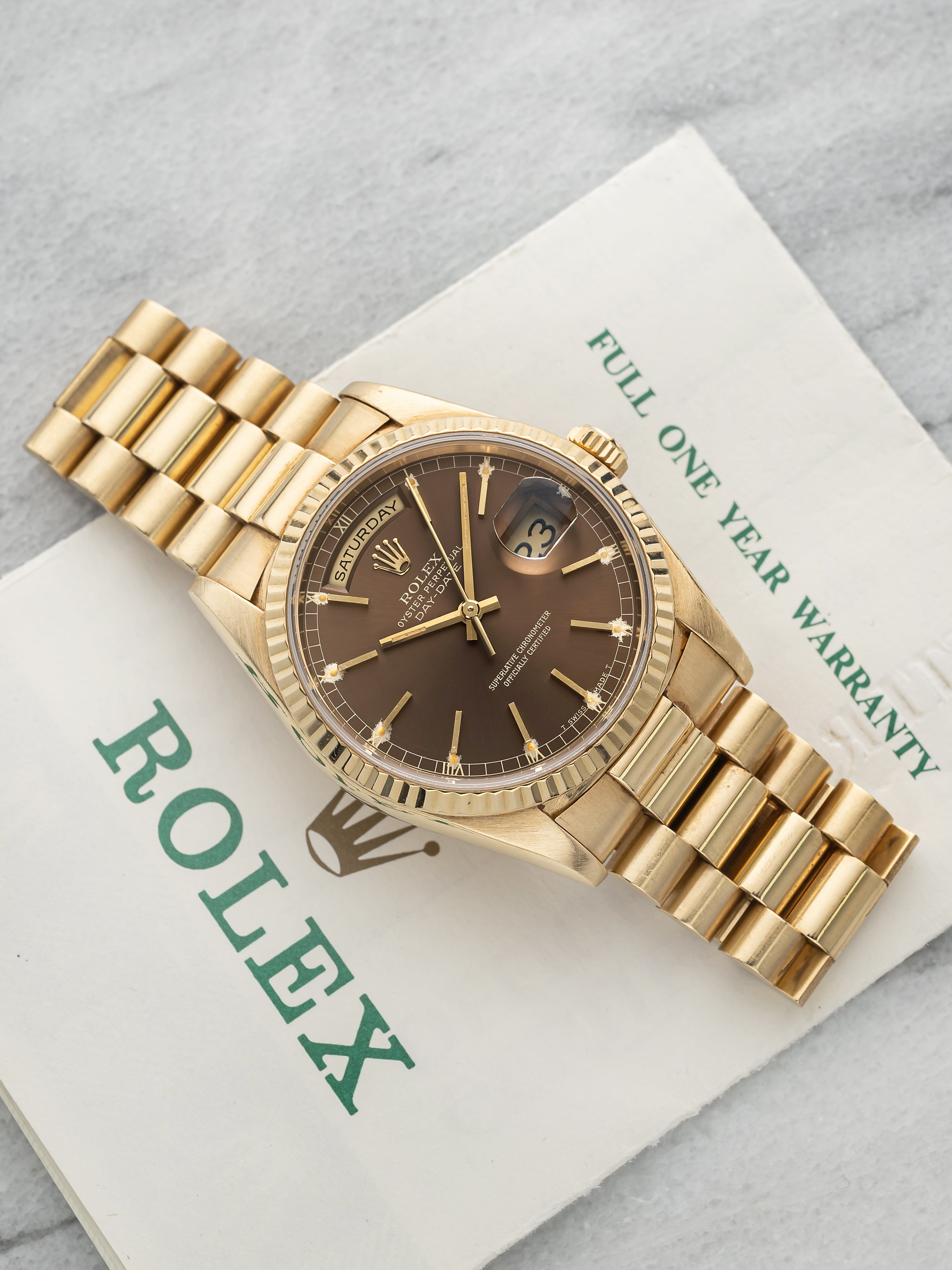 Vintage 1991 Rolex Day-Date 18238 18K YG Tropical Mocha Dial Auto 36mm