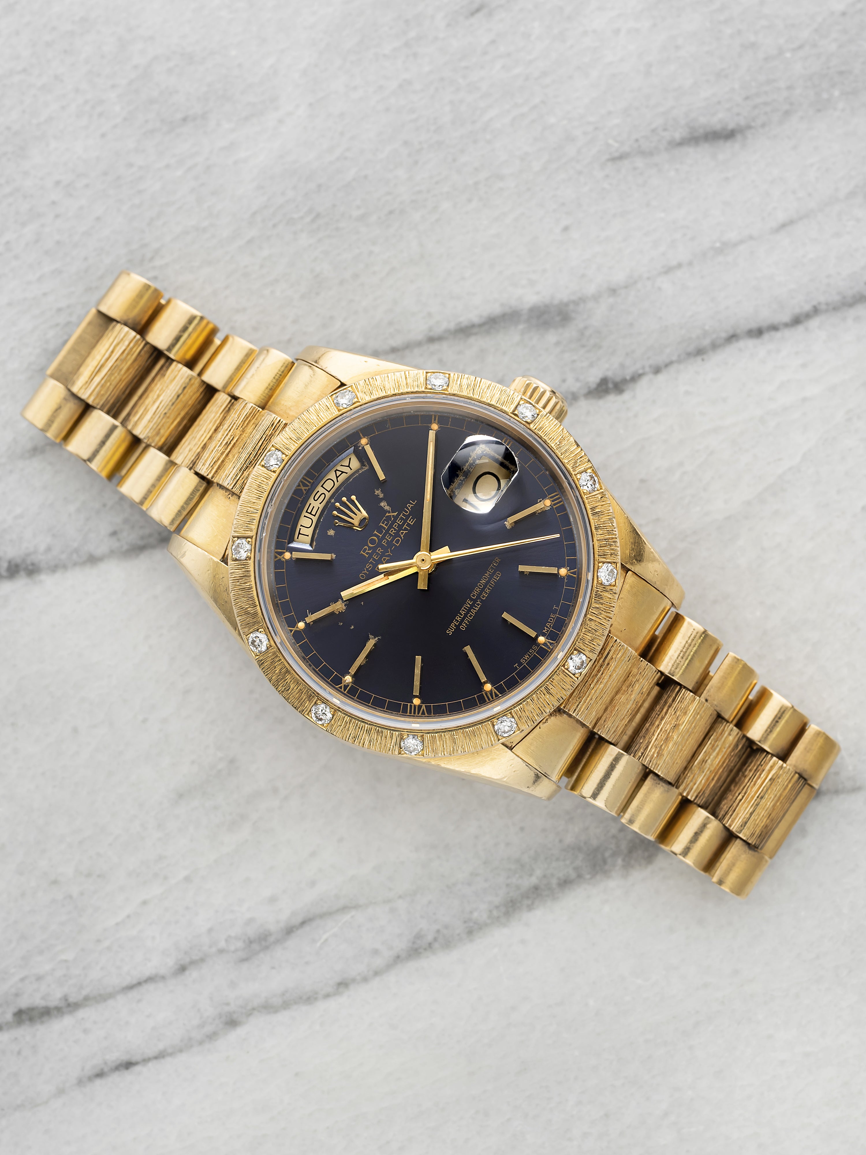 Vintage 1986 Rolex Day-Date 18108 18K YG Blue Sunburst Dial Auto 36mm