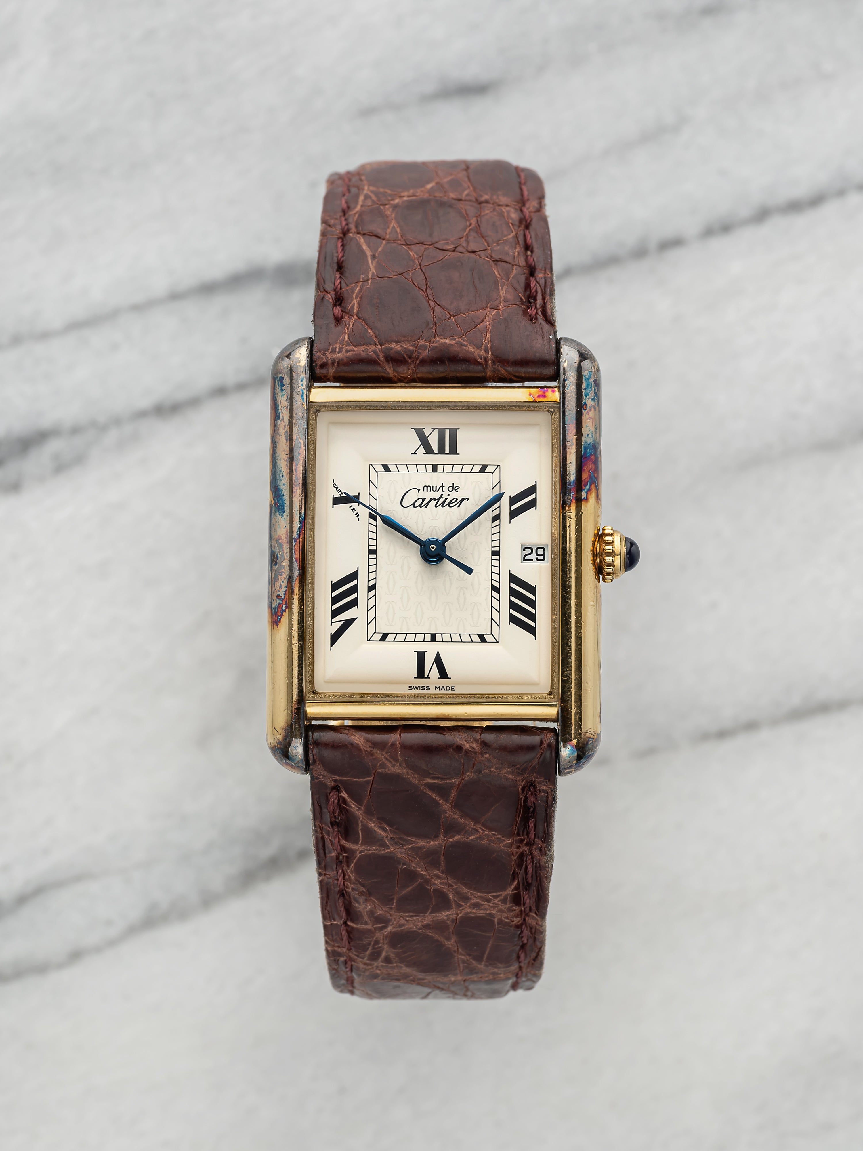 2000s Cartier Must Tank 2413 Vermeil White Roman Dial Quartz 26mm