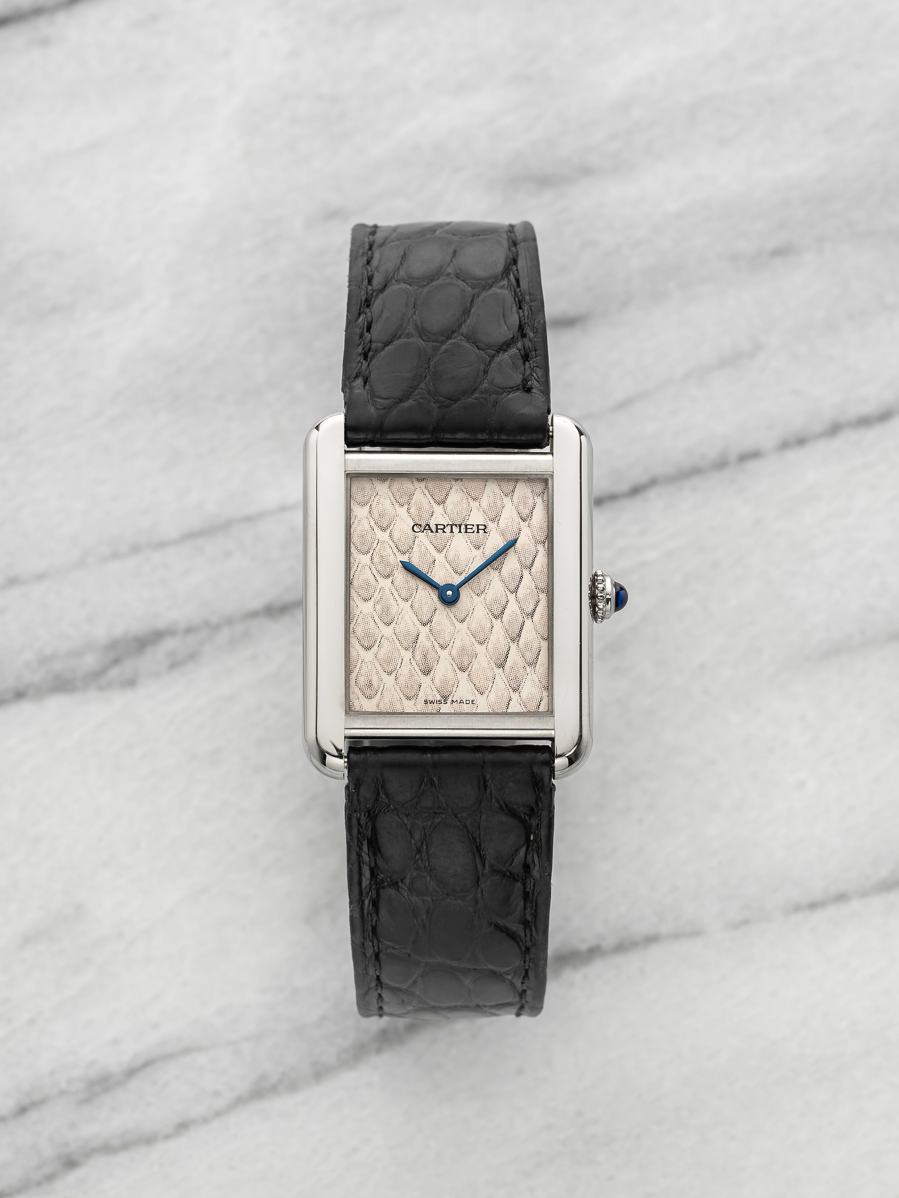 2000s Cartier Tank Solo 3170 Stainless Steel Snake Print Dial Quartz 28mm