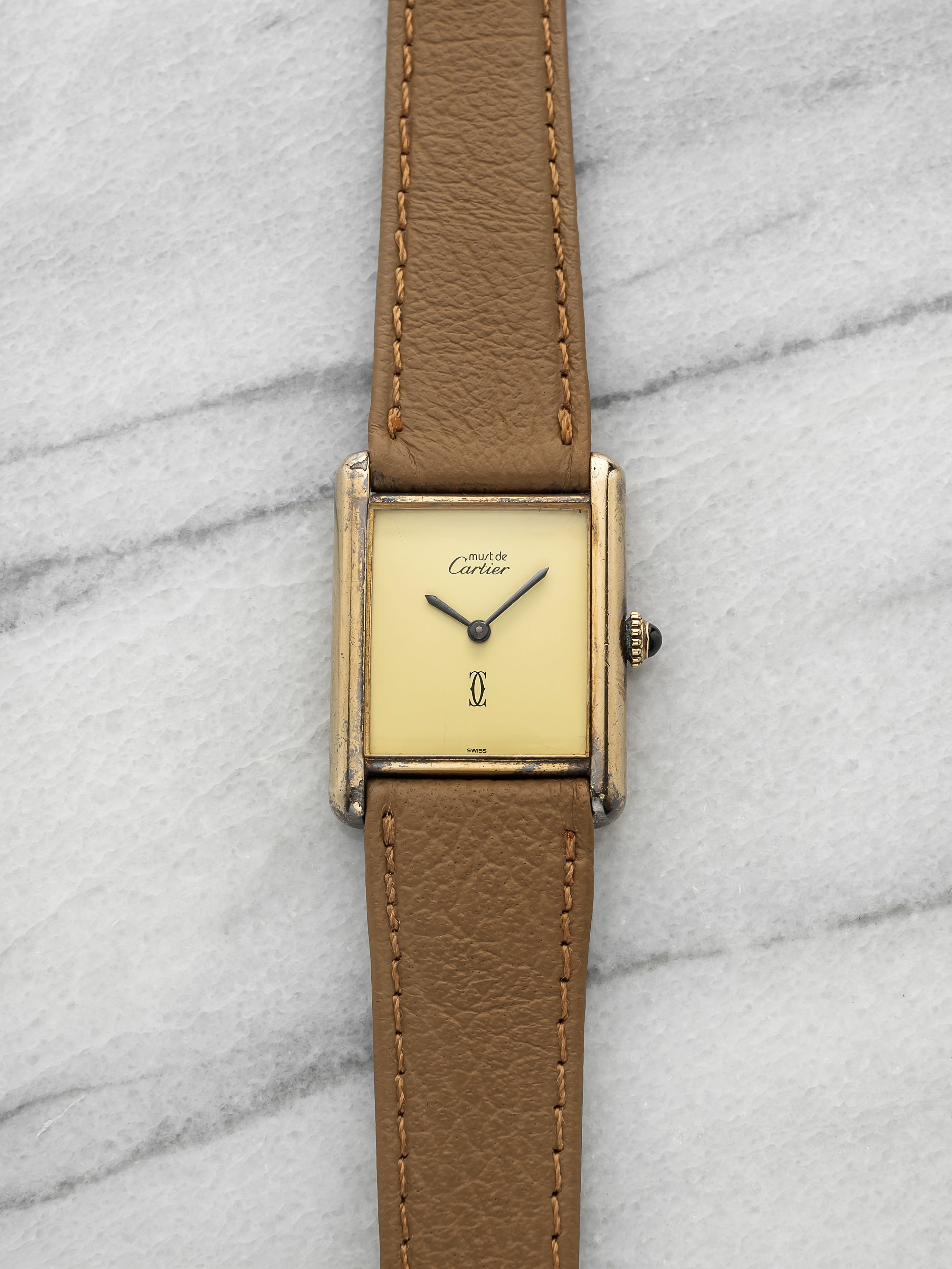 Vintage 1970s Cartier Tank Must Vermeil Lemon Dial Manual 23mm