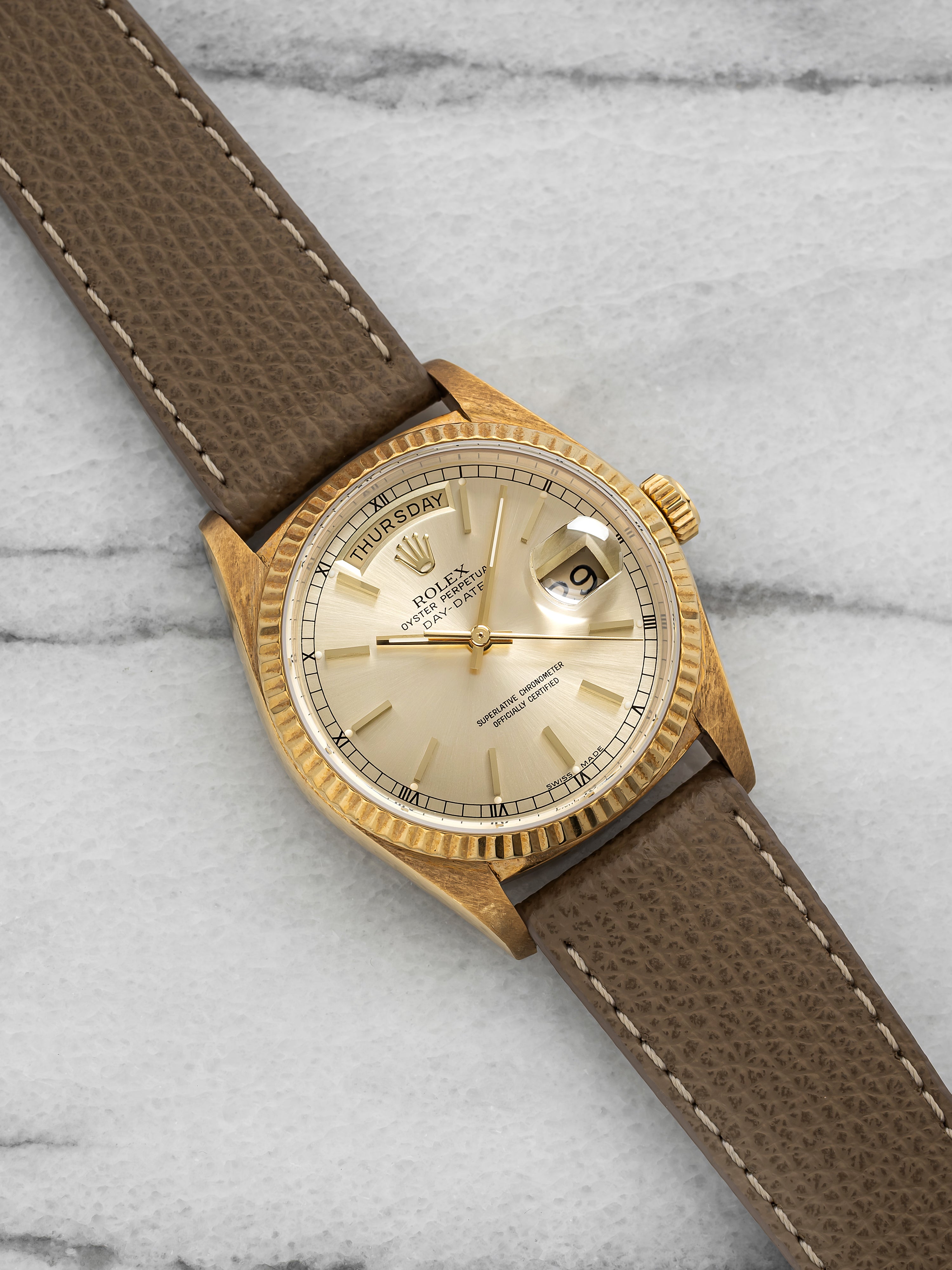 Vintage 1986 Rolex Day-Date 18038 18K YG Champagne Sunburst Dial Auto 36 mm