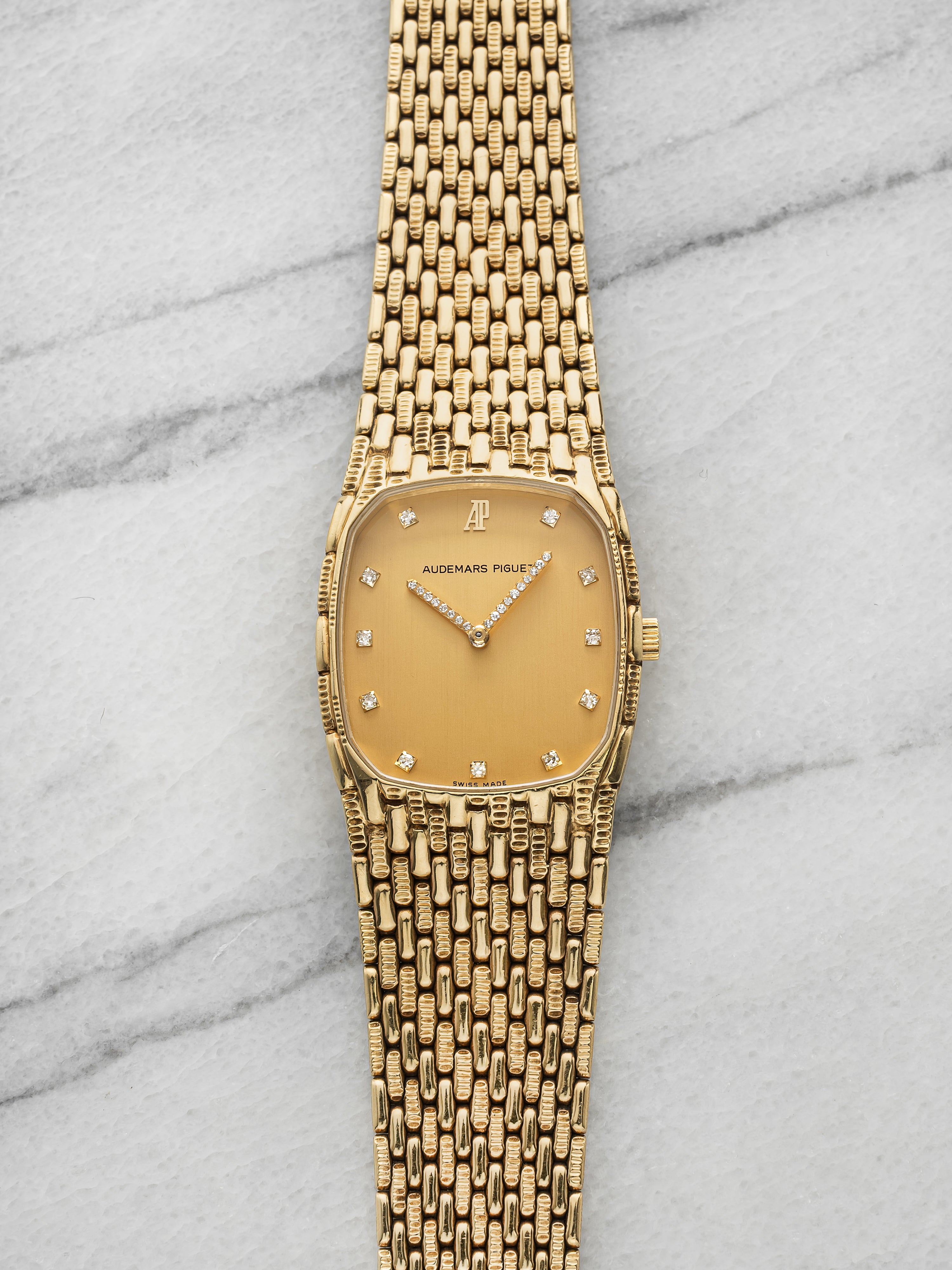 Vintage 1980s Audemars Piguet Cobra 18K YG Champagne Diamond Dial Manual 27mm