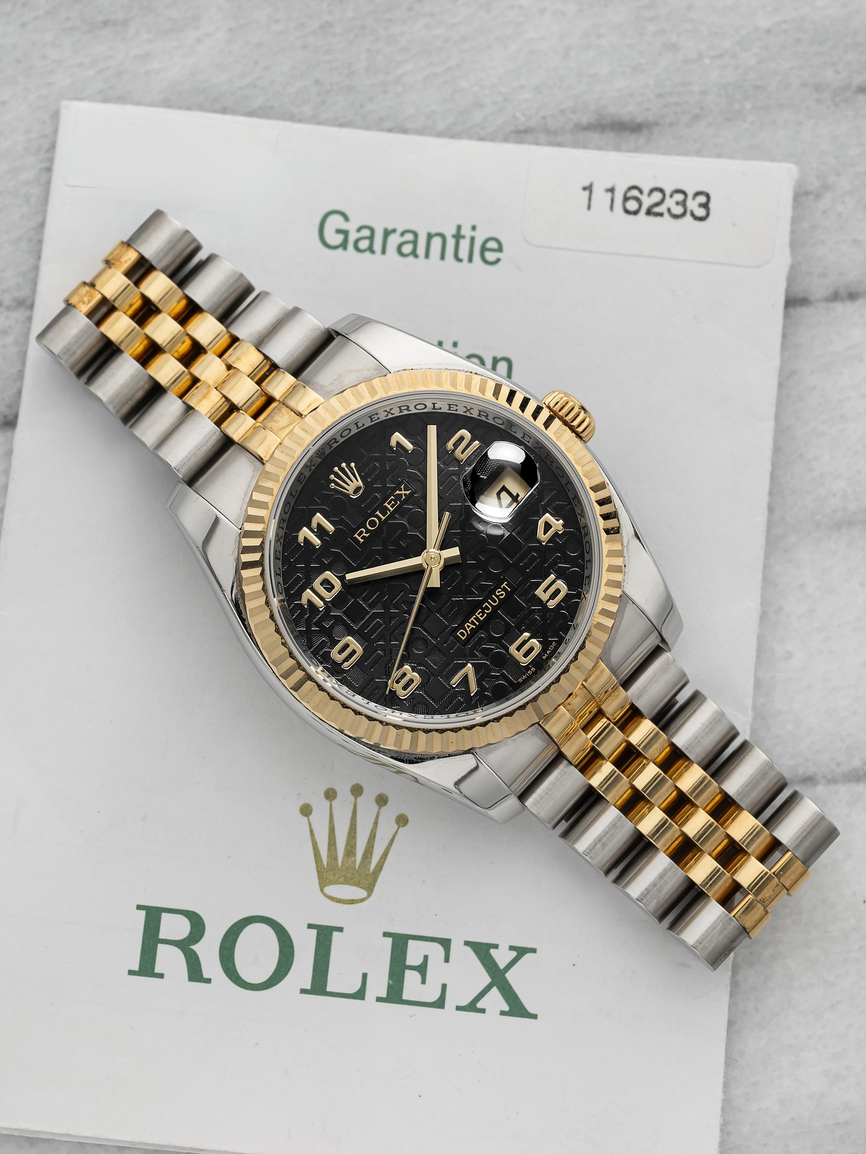 2006 Rolex Datejust 116233 Two Tone Black Motif Dial Automatic 36mm