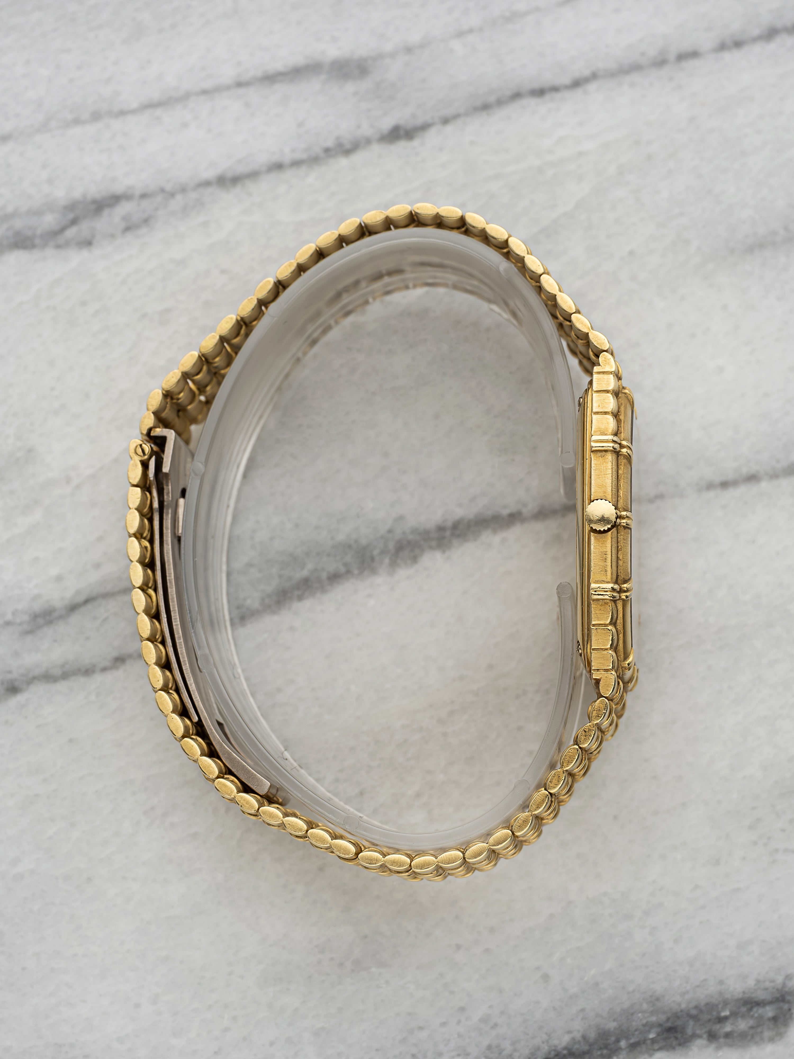 Vintage 1980s Audemars Piguet Bamboo 18K Yellow Gold Champagne Dial Quartz 27 mm
