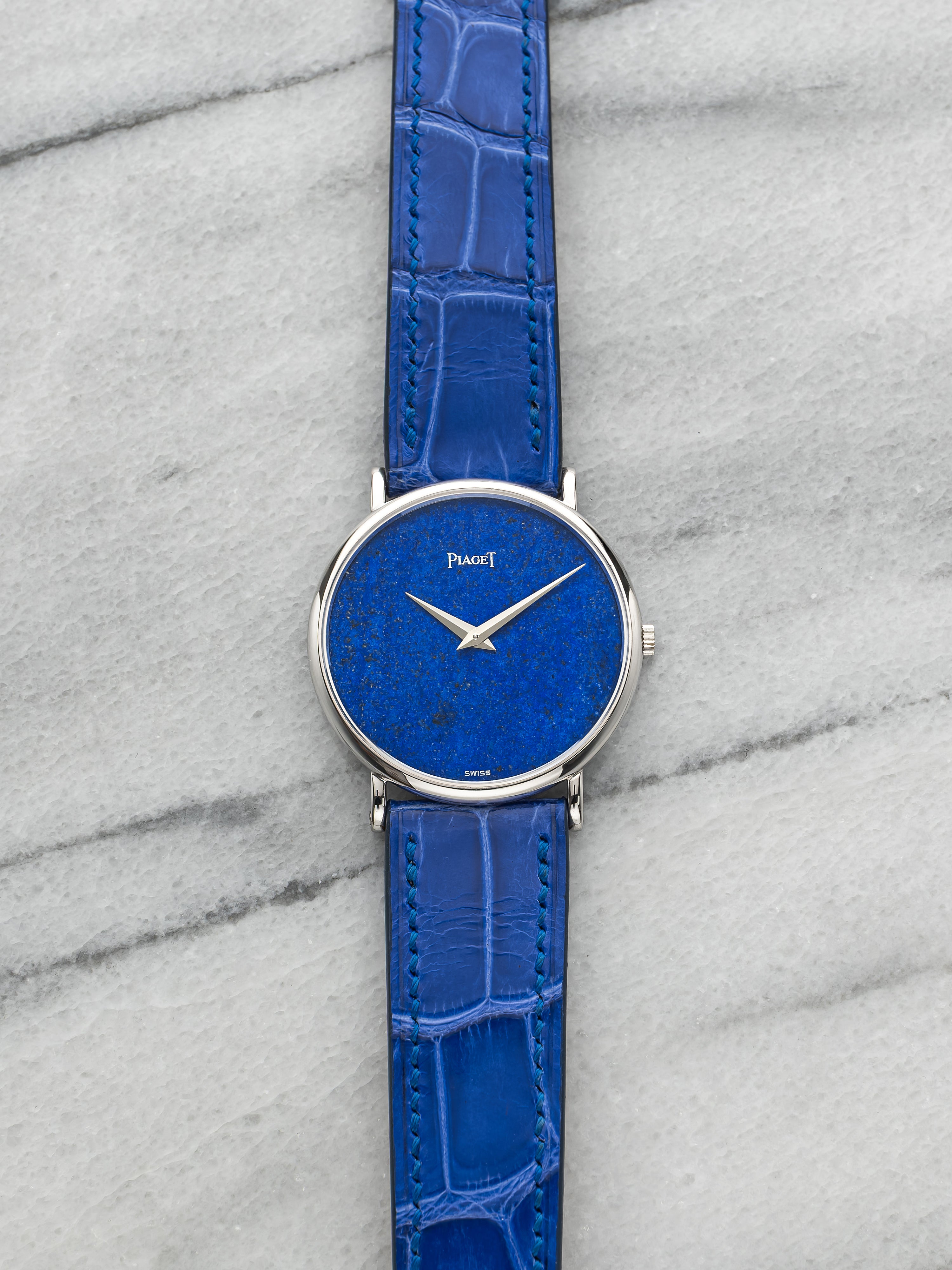 Vintage 1980s Piaget 9025 Dress 18K White Gold Lapis Lazuli Dial Manual 30mm