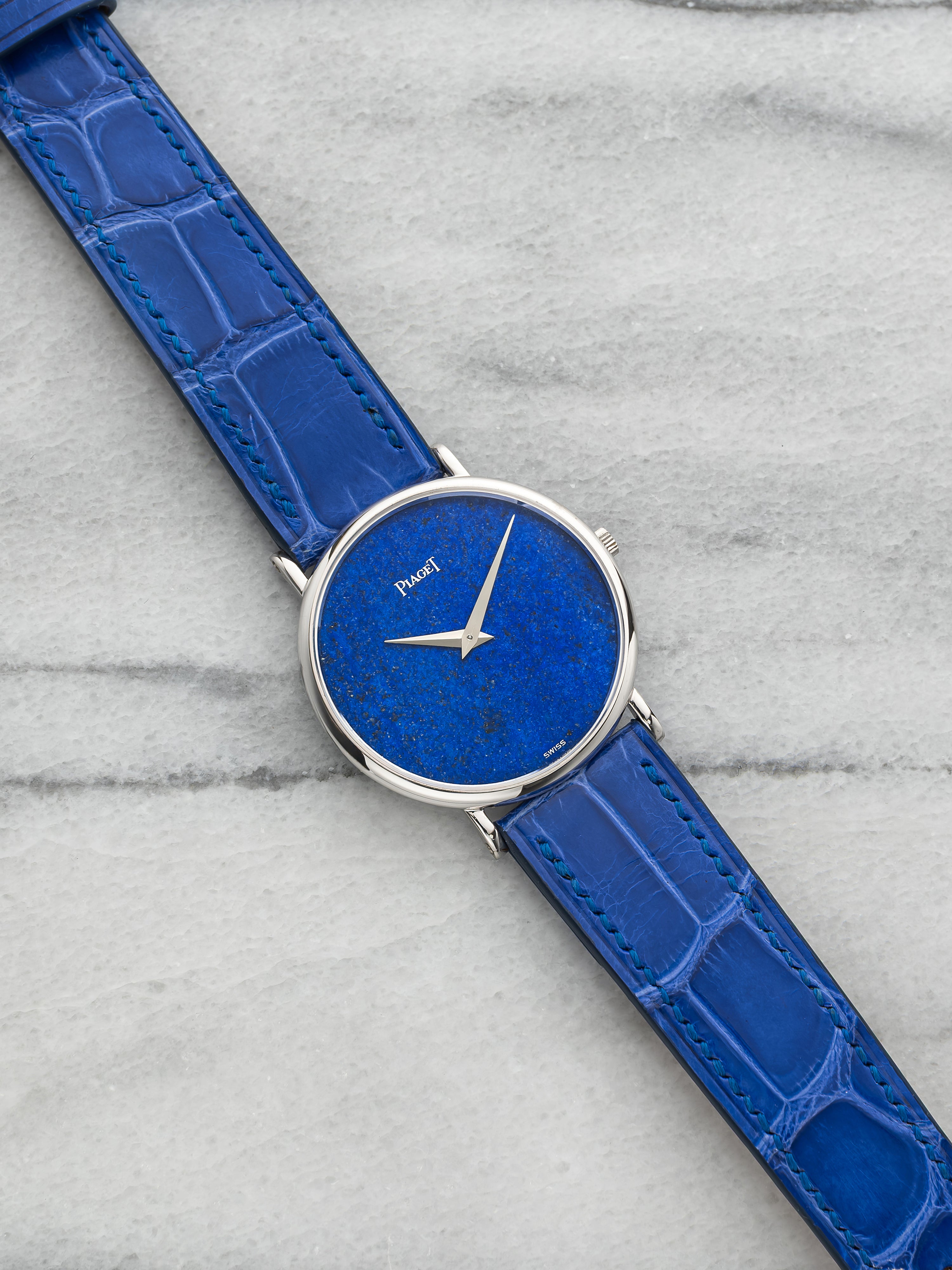 Vintage 1980s Piaget 9025 Dress 18K White Gold Lapis Lazuli Dial Manual 30mm
