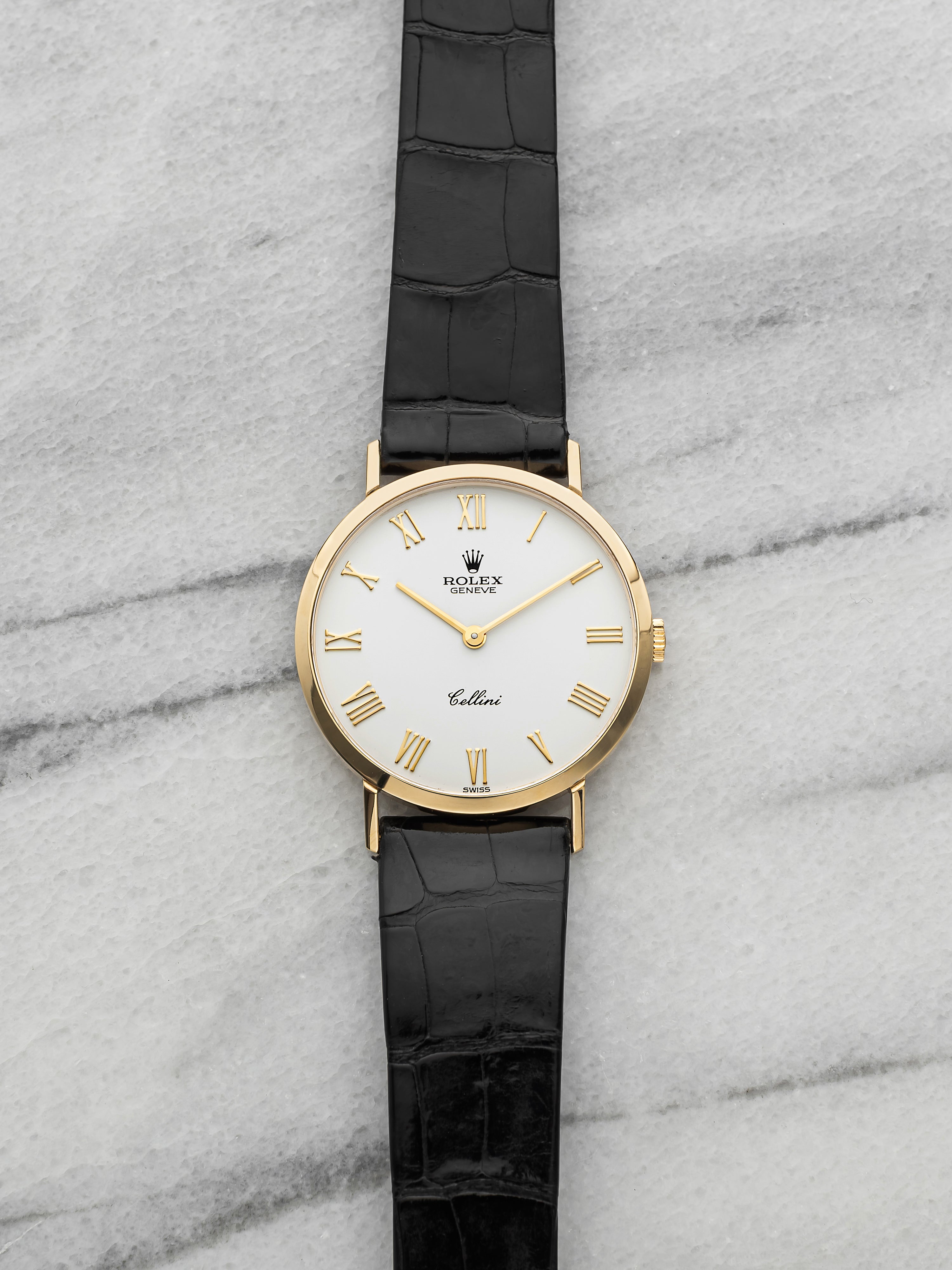 Vintage 1995 Rolex Cellini 4112/8 18K Yellow Gold White Roman Dial Manual 32mm