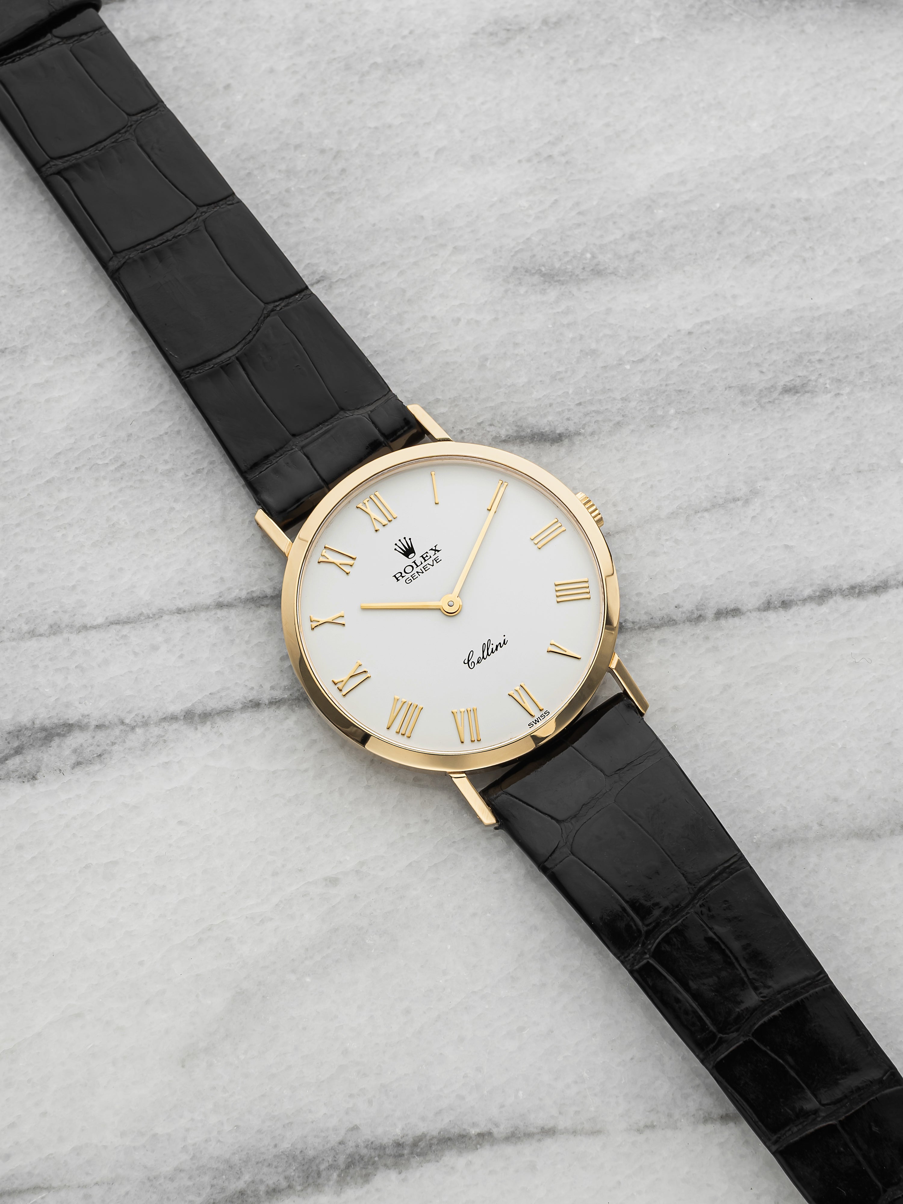Vintage 1995 Rolex Cellini 4112/8 18K Yellow Gold White Roman Dial Manual 32mm