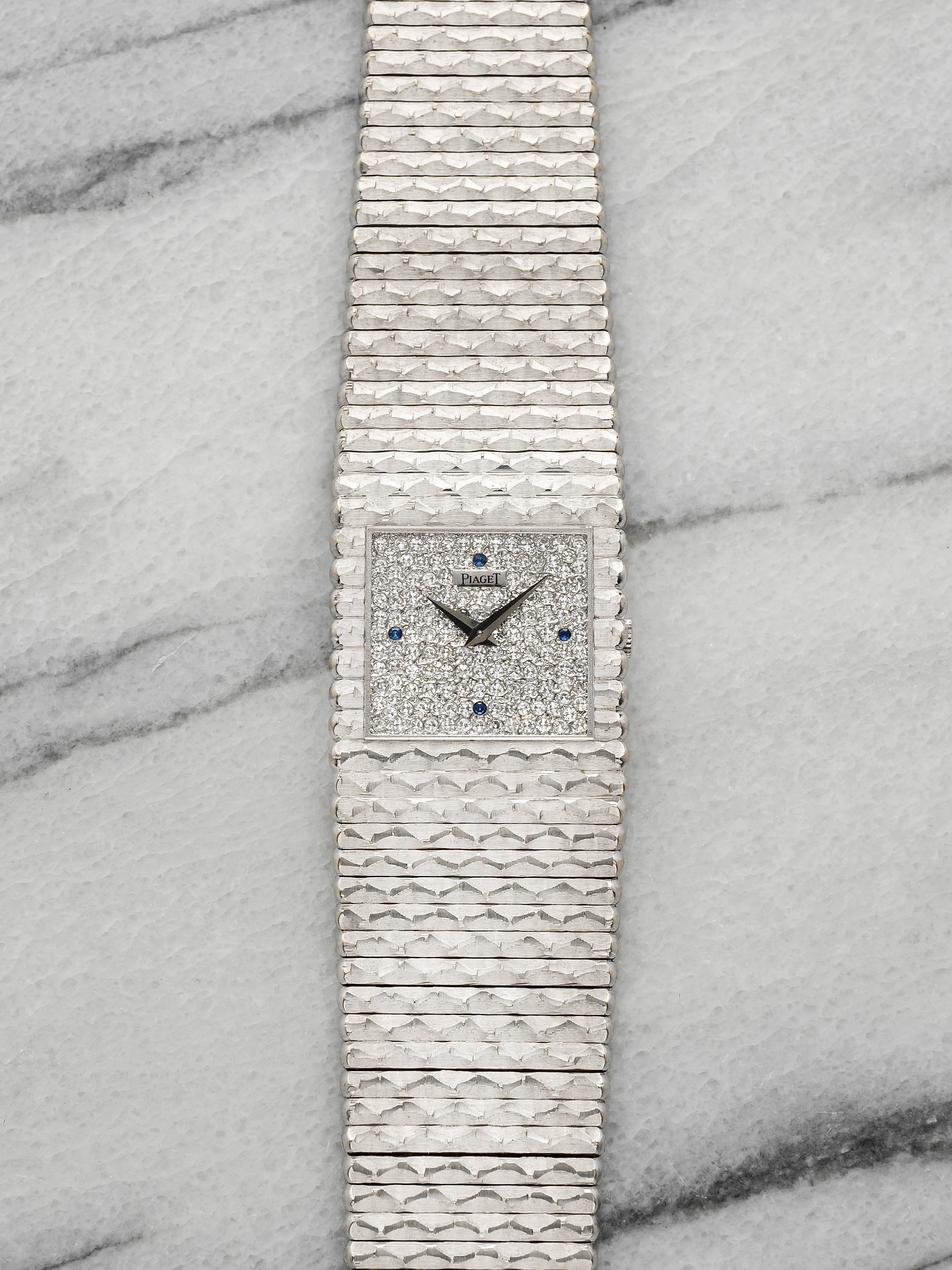 Vintage 1980s Piaget 9131C520 18K WG Diamond Pave Sapphire Indices Manual 24mm
