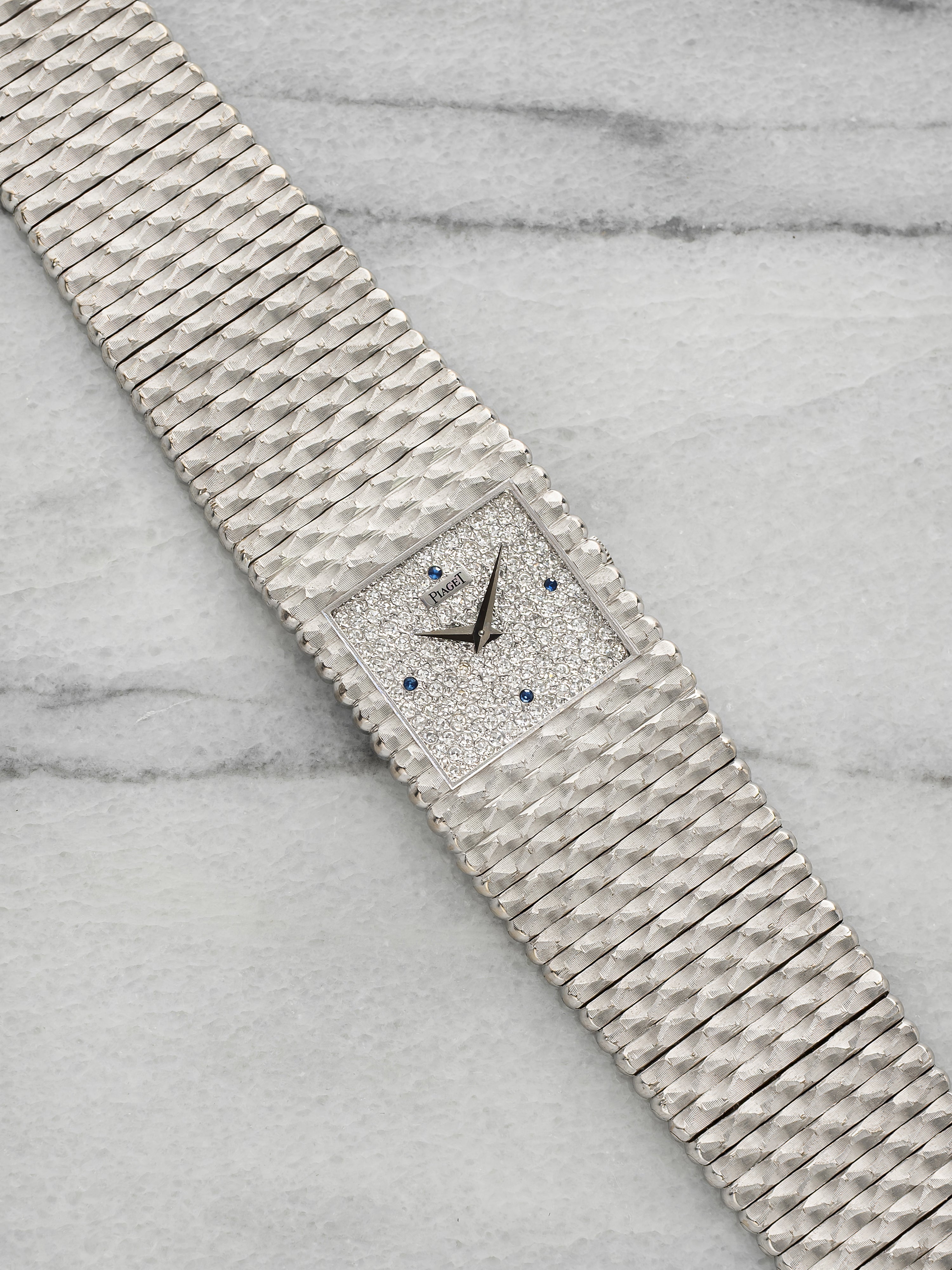 Vintage 1980s Piaget 9131C520 18K WG Diamond Pave Sapphire Indices Manual 24mm