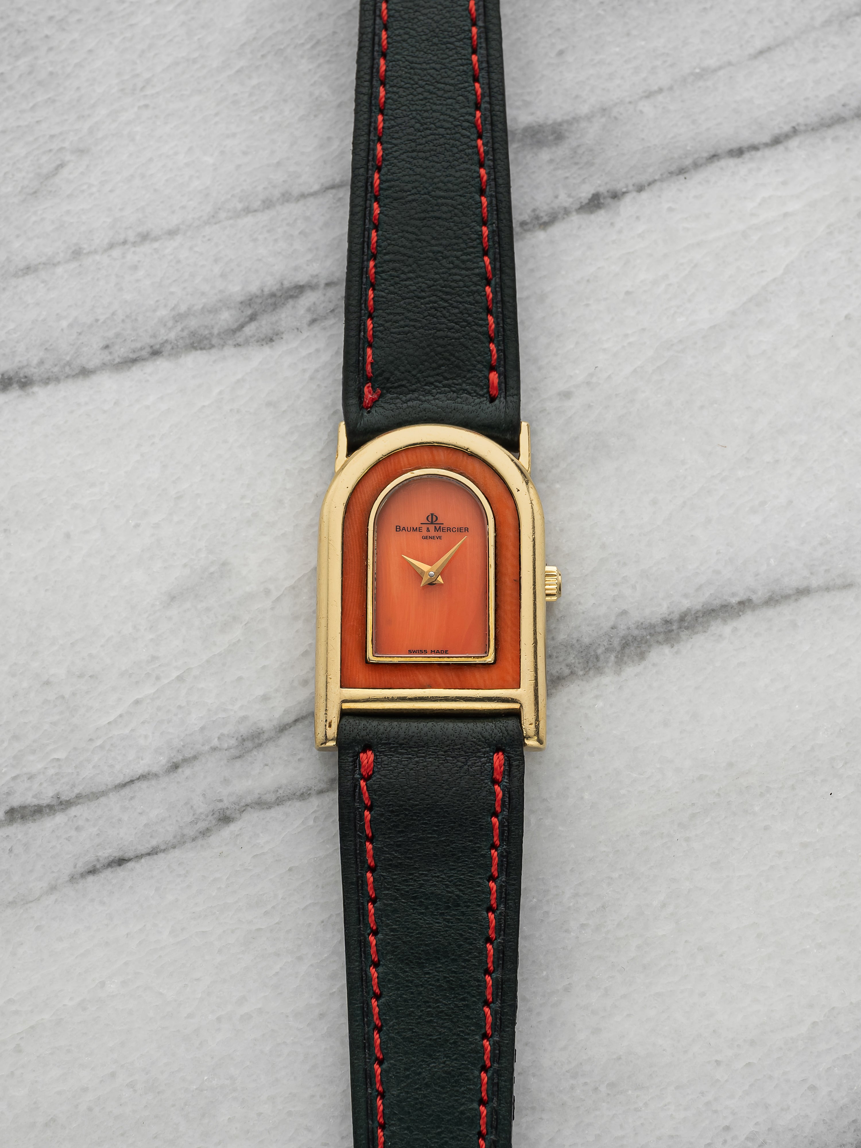 Vintage 1970s Baume & Mercier Dress Watch 18K YG Coral Dial Manual 22mm