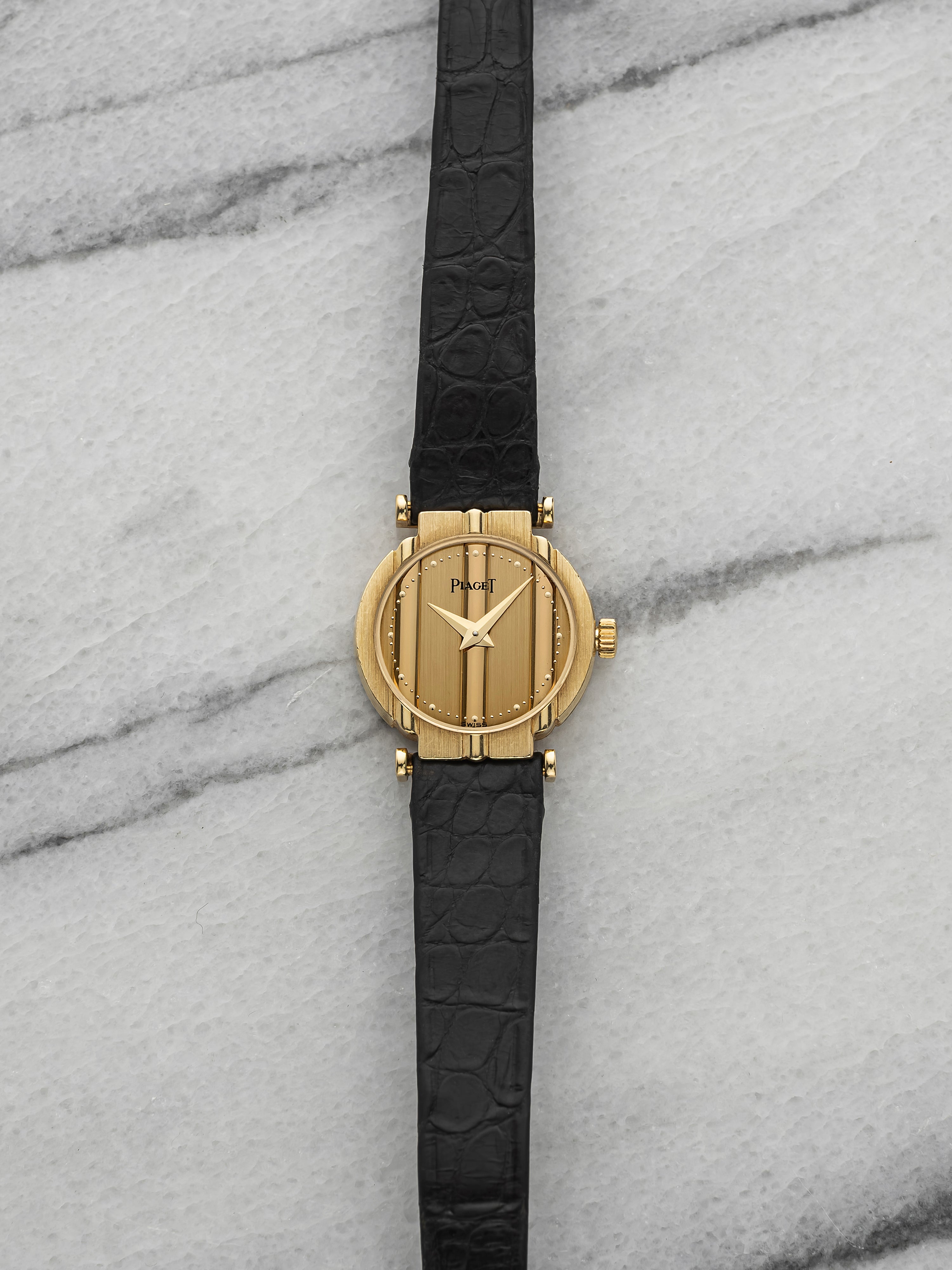 Vintage 1980s Piaget Polo 8243 Ladies 18K Yellow Gold Champagne Dial Quartz 20mm