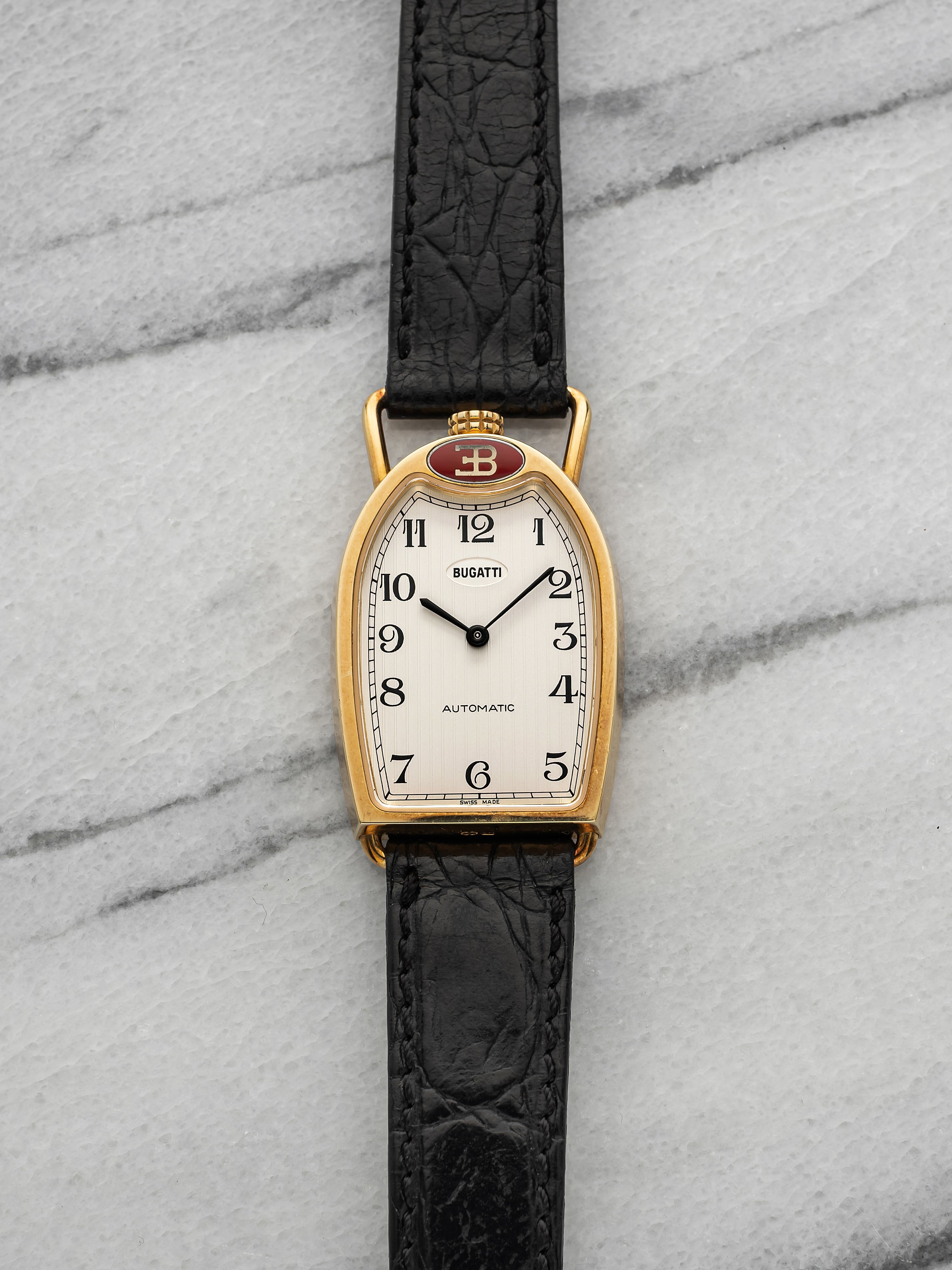 Vintage 1998 Ettore Bugatti Grille 18K Yellow Gold White Dial Auto 26mm