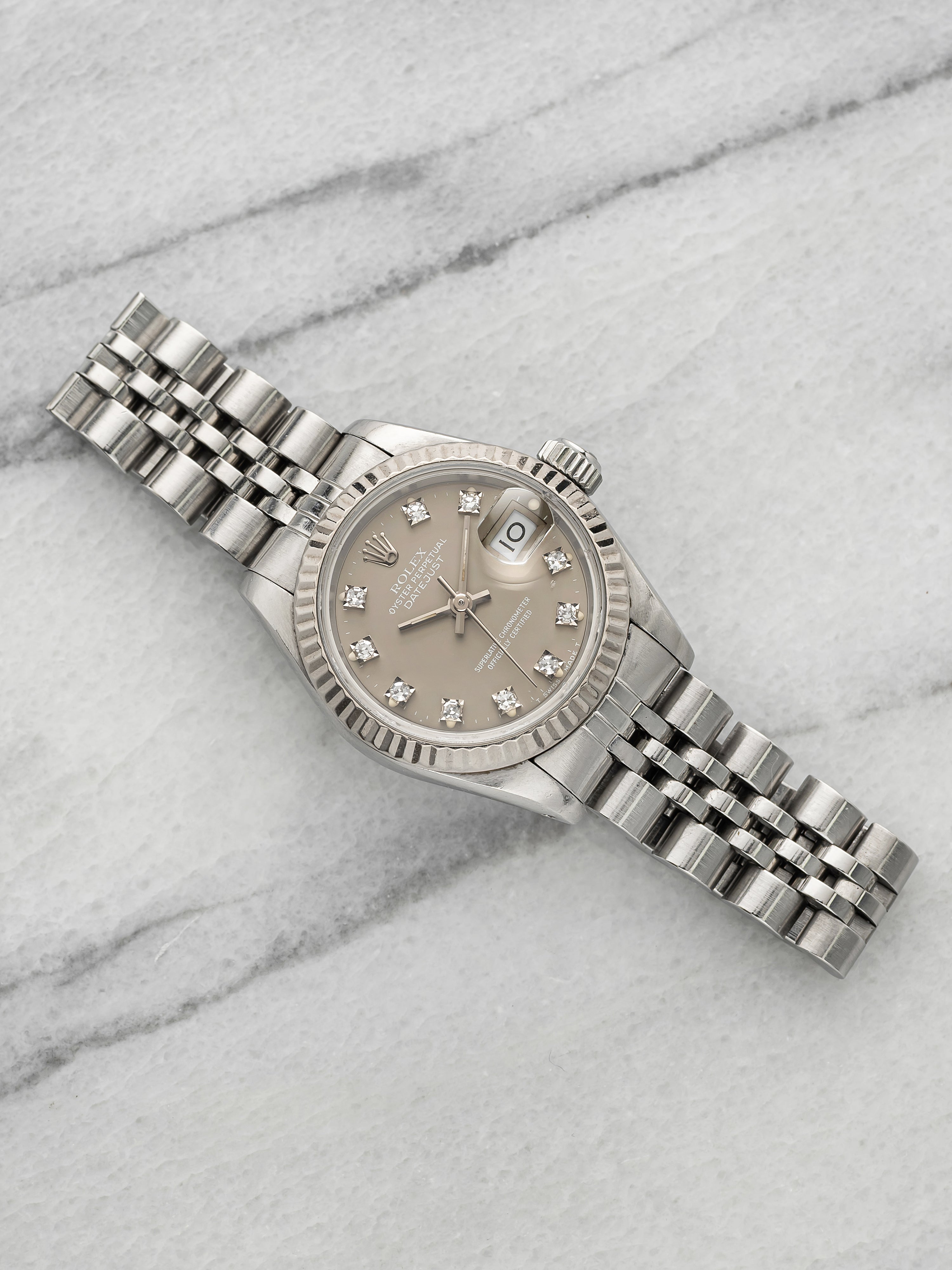 Vintage 1988 Rolex Lady Datejust 69174 Steel WG Ghost Diamond Dial Auto 26mm