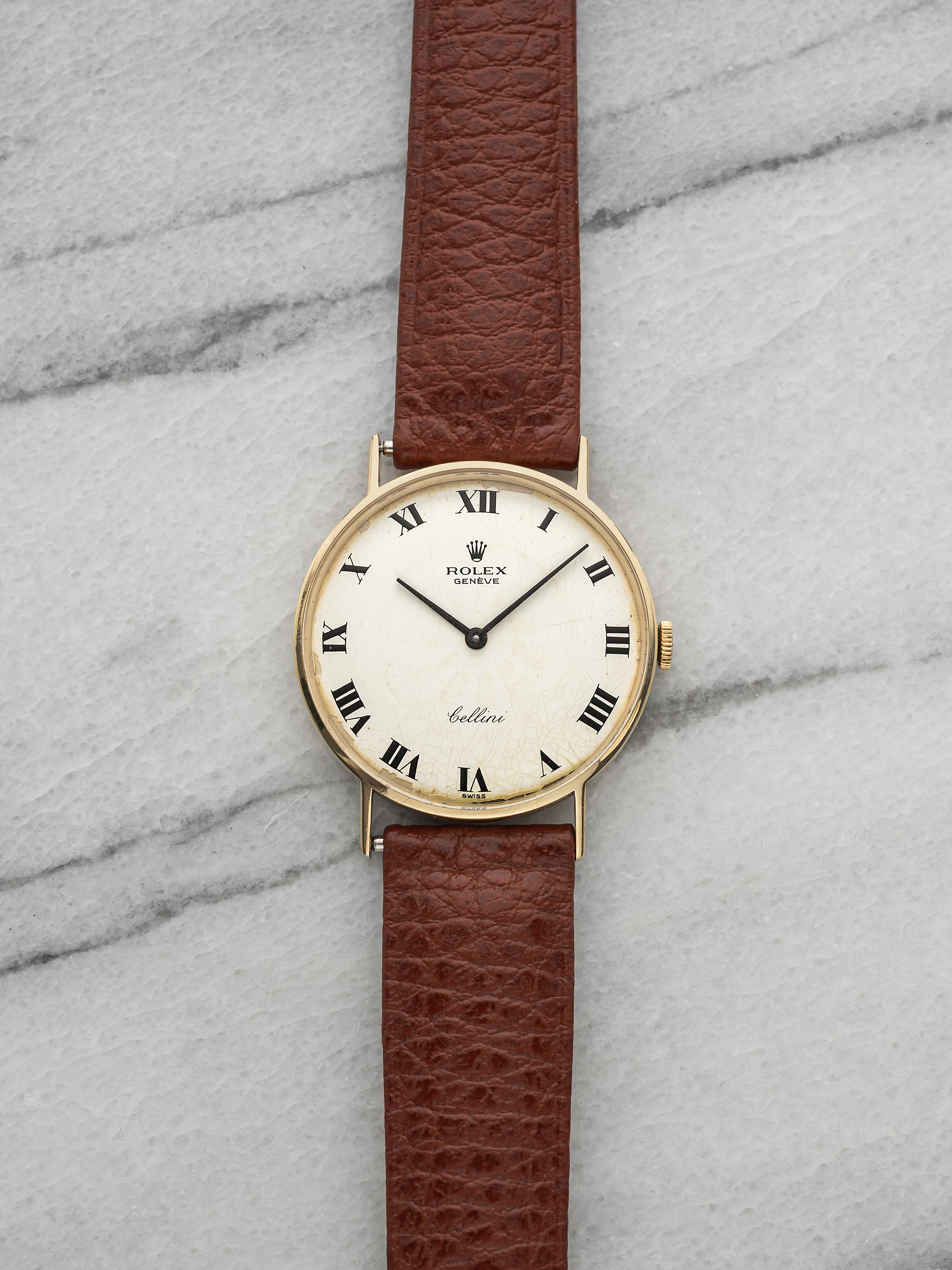 Vintage 1960s Rolex Cellini 3833 14K Yellow Gold White Roman Dial Manual 32mm