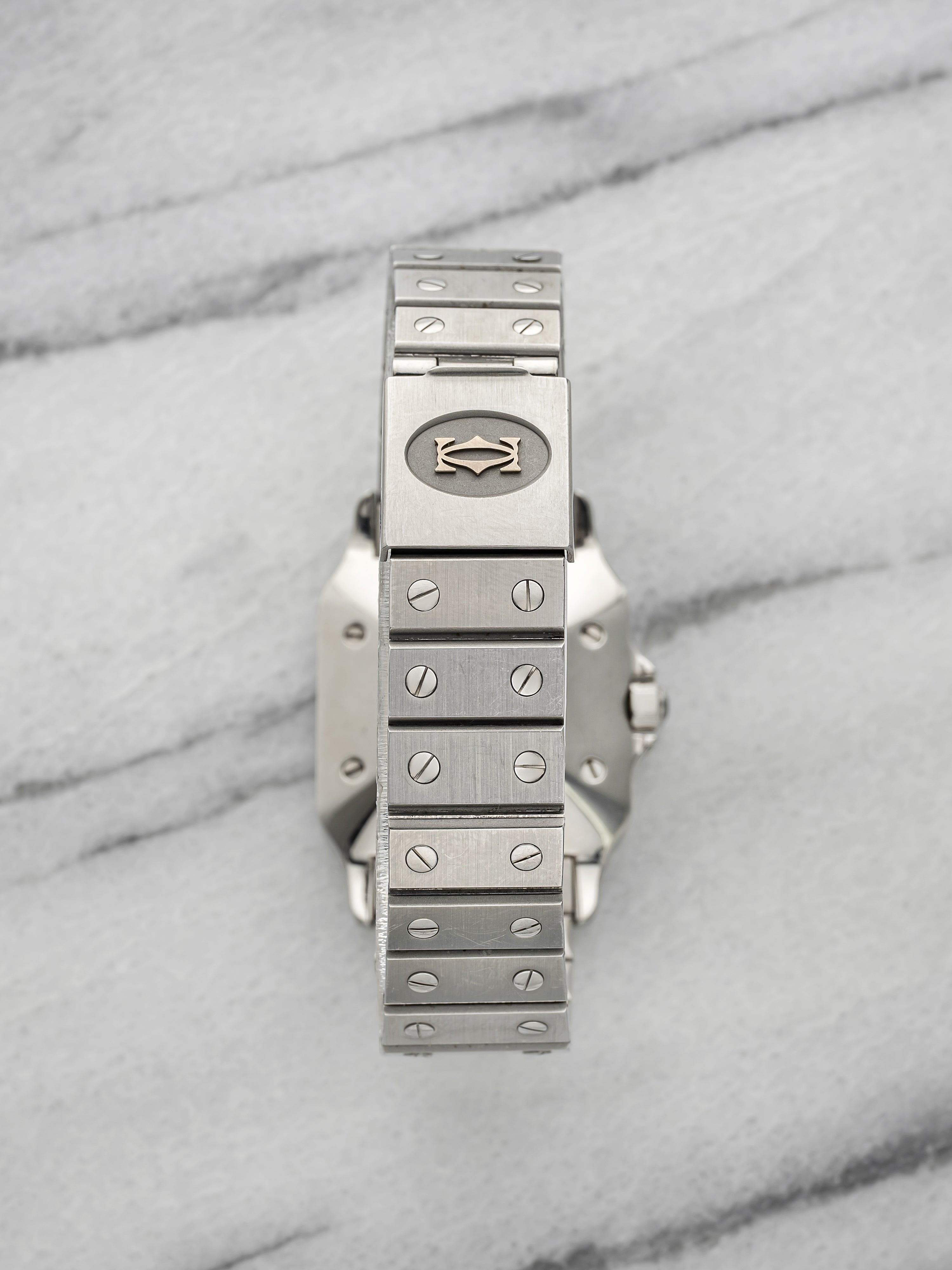 Vintage 1980s Cartier Santos Carree 2960 Steel White Roman Dial Auto 29mm