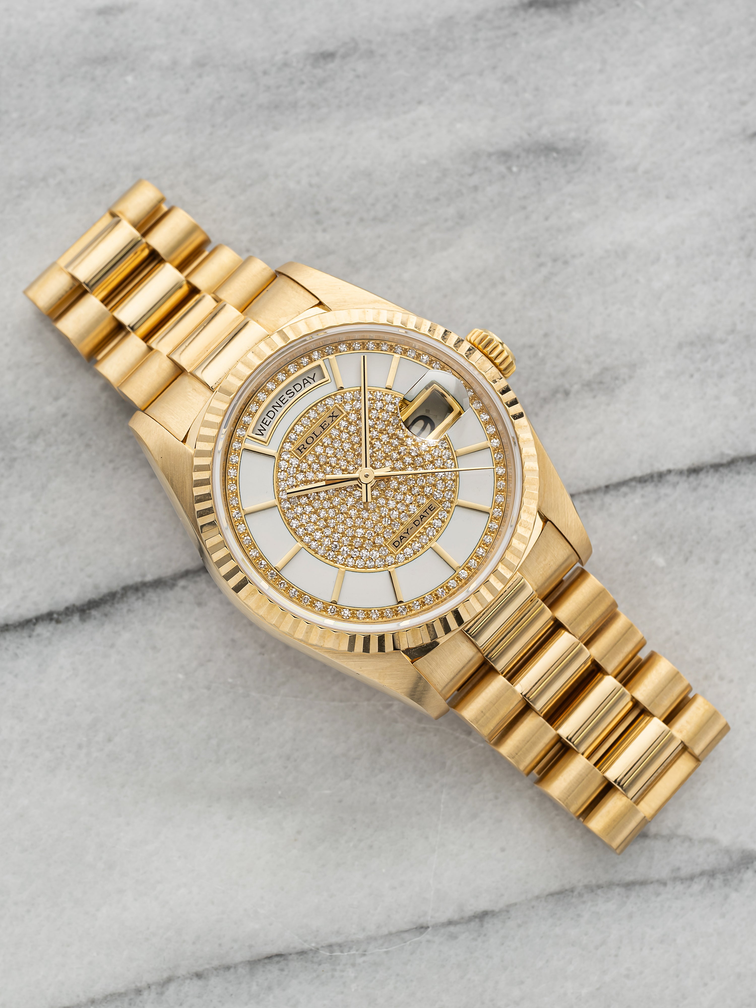 1990 Rolex Day-Date 18238 Carousel - Pave Dial