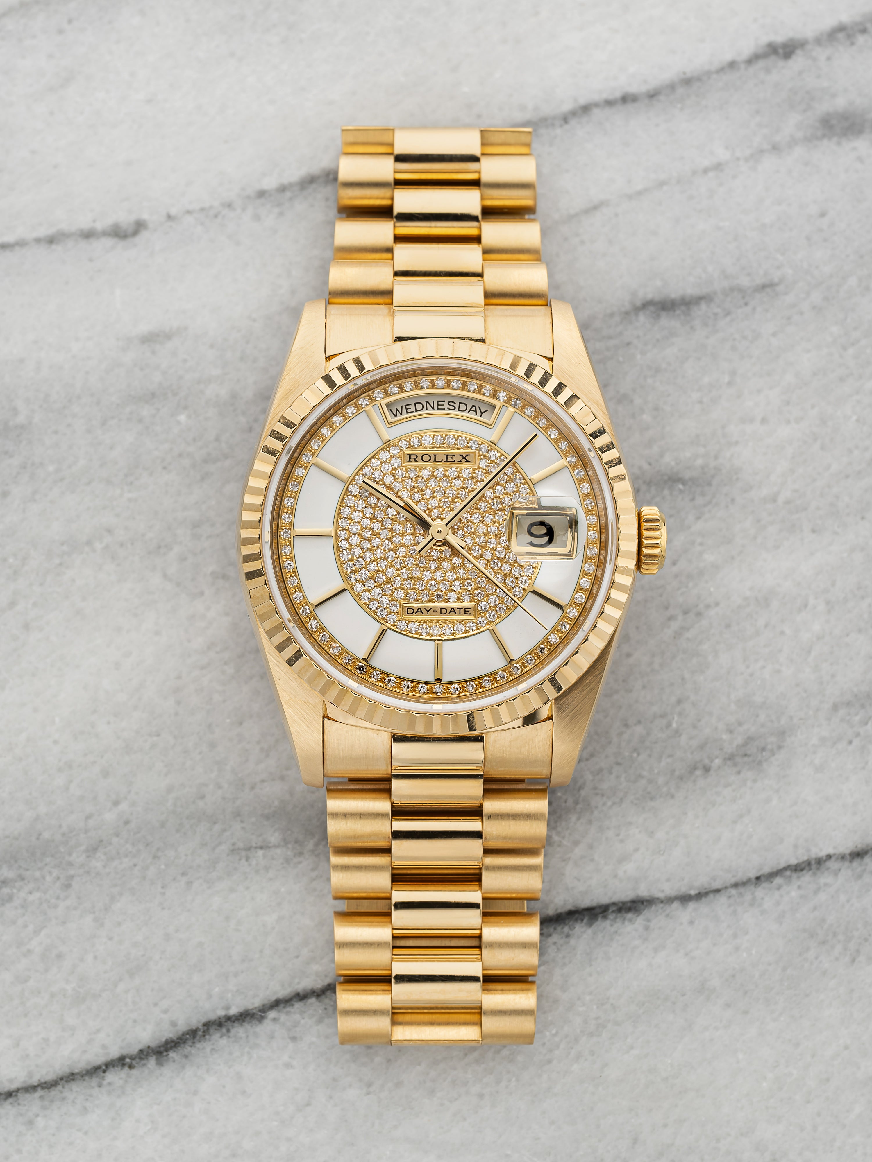 1990 Rolex Day-Date 18238 Carousel - Pave Dial