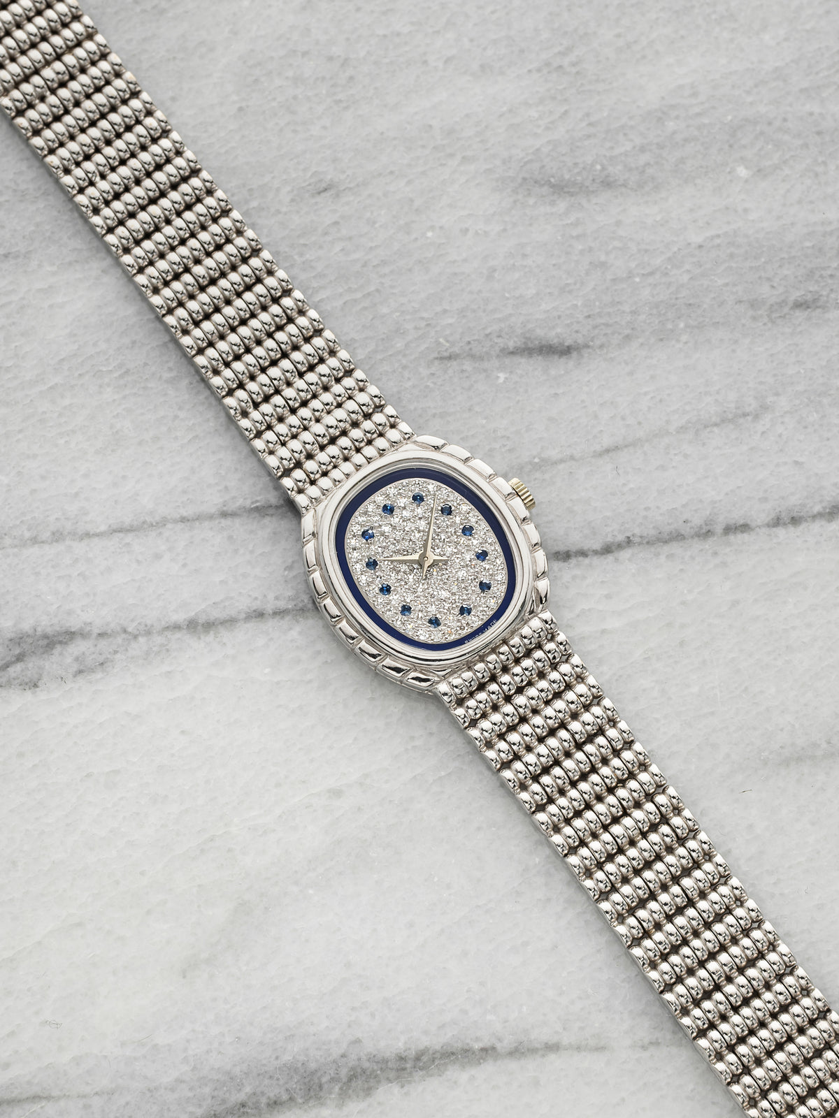 Vintage 1980s Audemars Piguet Ladies 18K WG Lapis Diamond Sapphire Dial 20mm