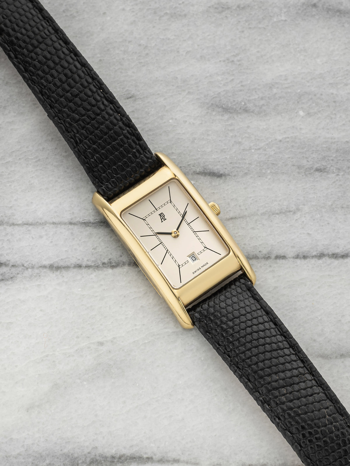 Vintage 1980s Audemars Piguet Tank 67324BA 18K YG Silver Dial Quartz 21mm