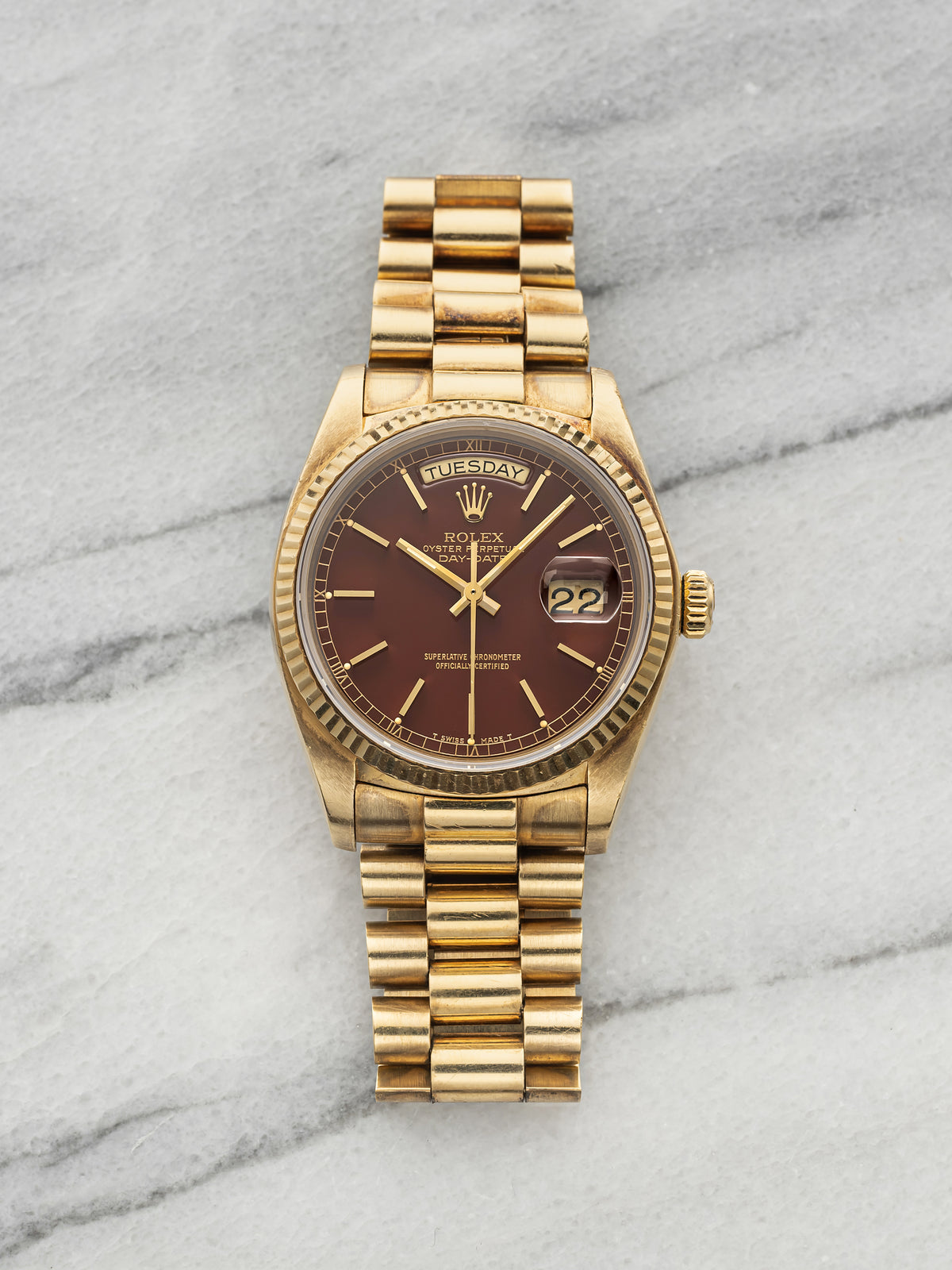 Vintage 1979 Rolex Day-Date 18038 18K YG Red Oxblood Stella Dial Auto 36mm