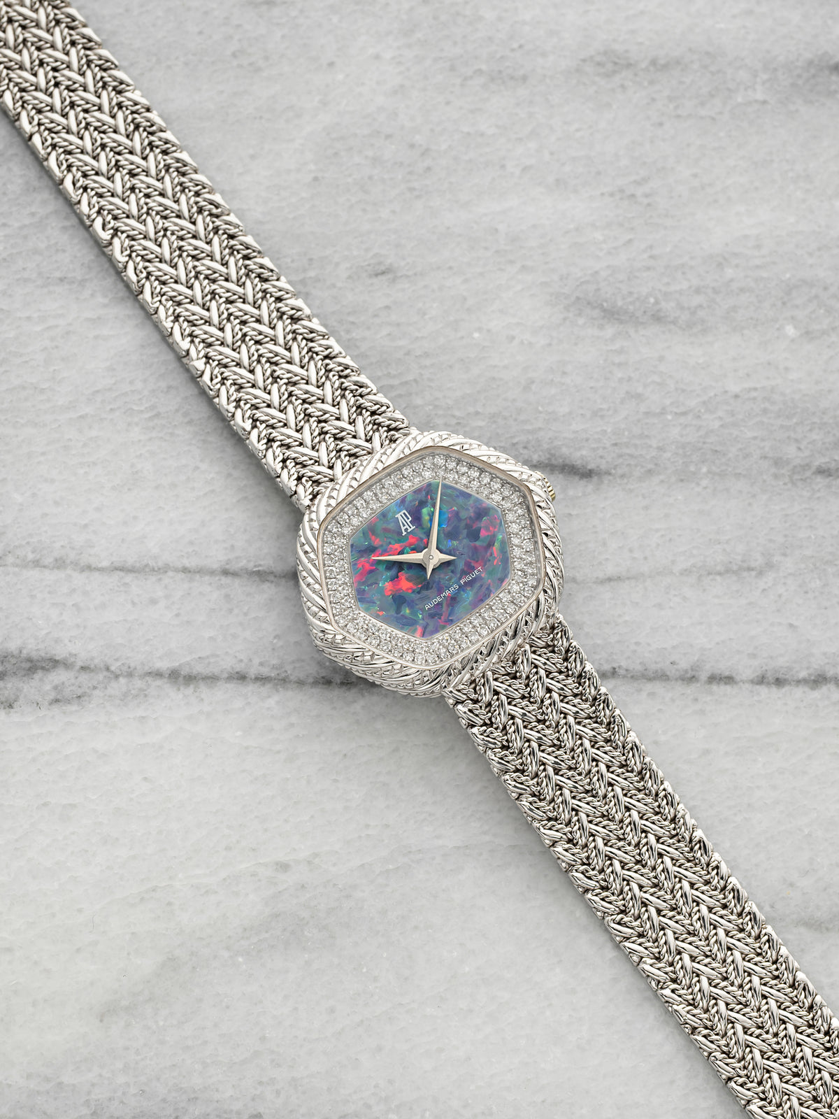 Vintage 1970s Audemars Piguet Ladies Dress 18K WG Opal Diamond Pave Manual 23mm