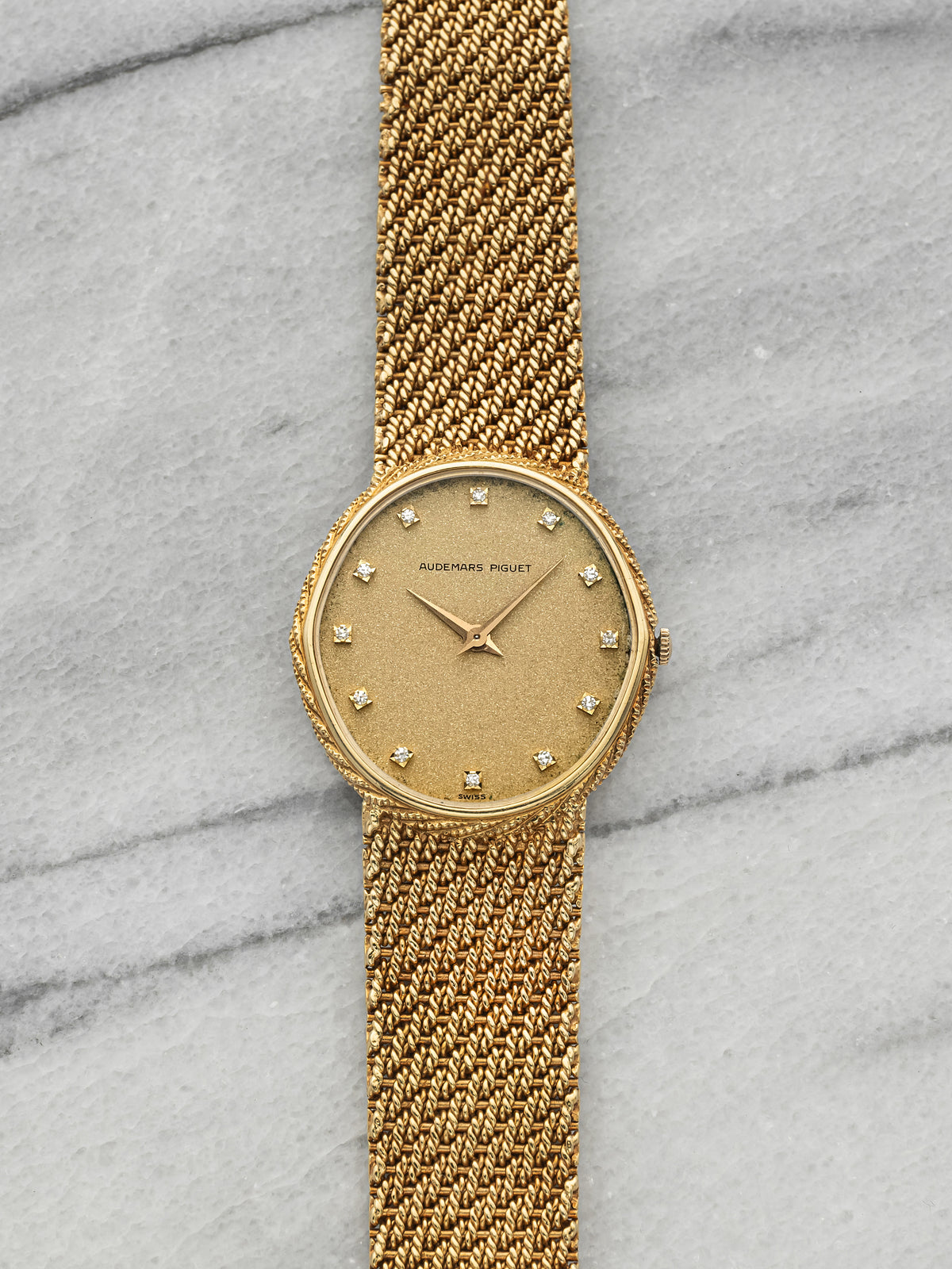 Vintage 1970s Audemars Piguet Cobra 18K YG Champagne Glitter Diamond Manual 28mm