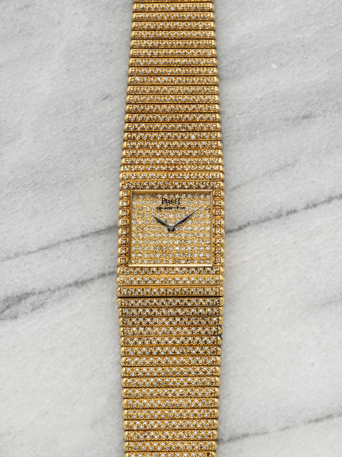 Vintage 1970s Piaget Emperador 7131 C 515 18K YG Diamond Pave Dial Quartz 25mm