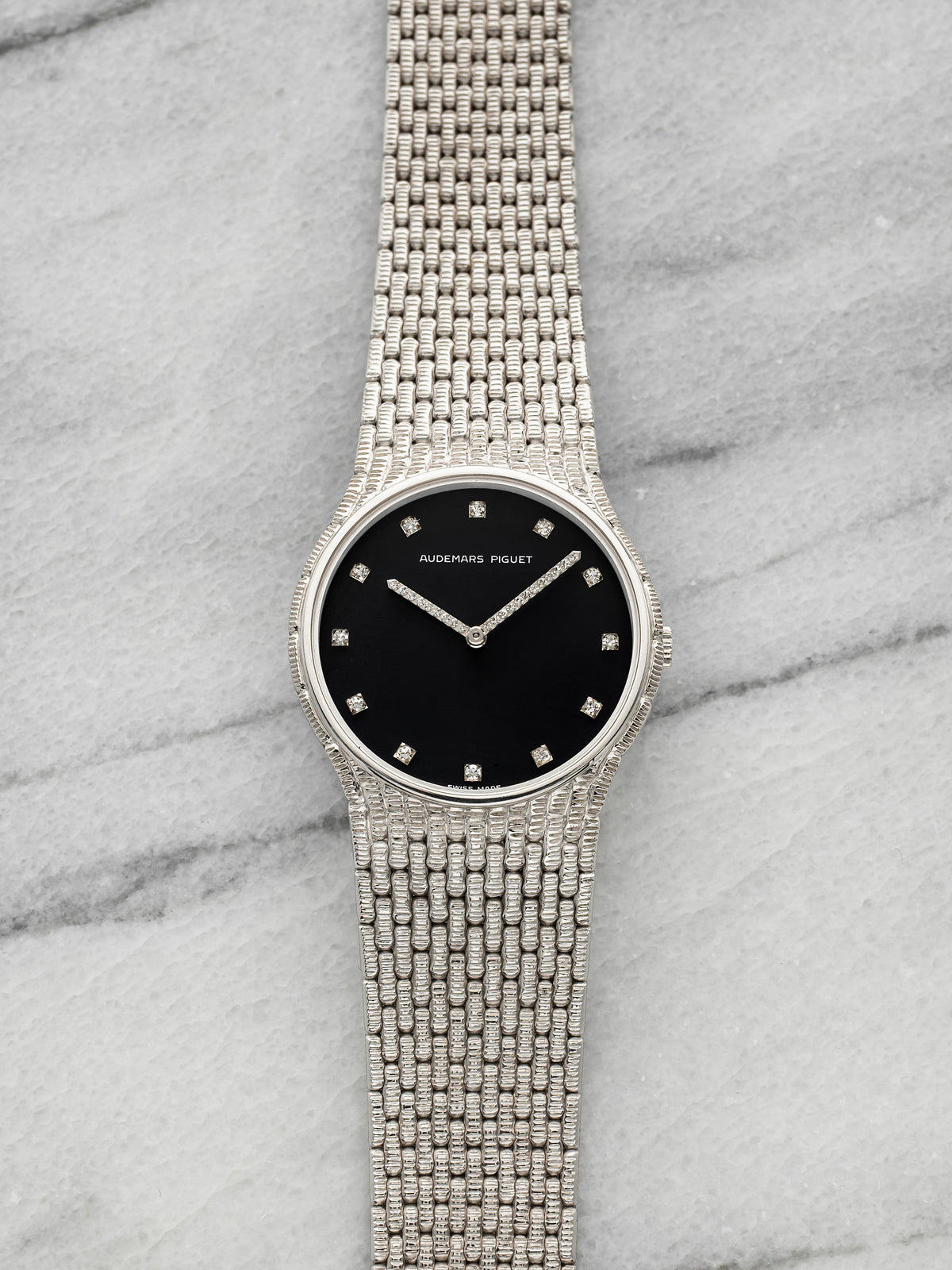 Vintage 1970s Audemars Piguet Cobra 18K White Gold Blue Diamond Dial Manual 33mm