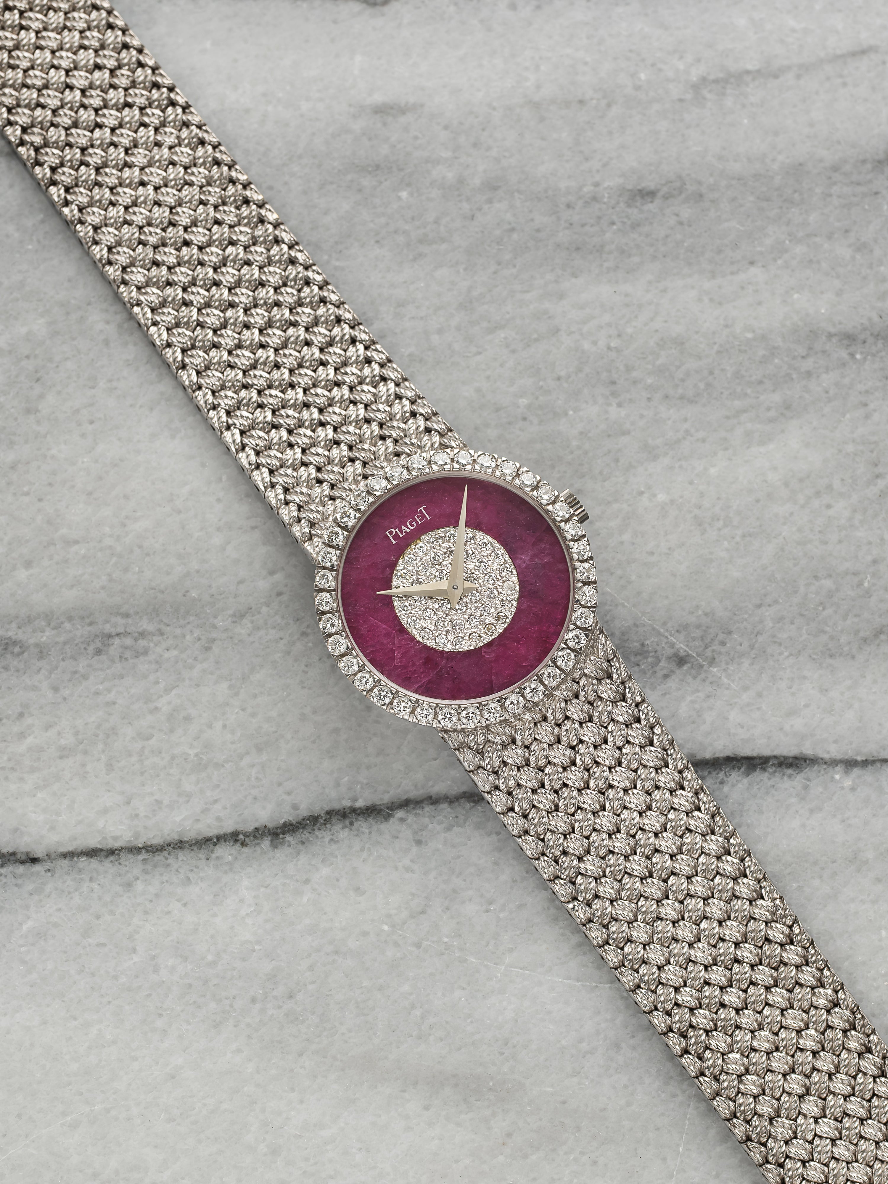 Piaget Bracelet Watch 9706 - Integrated White Gold, Rubellite Pavé Dial