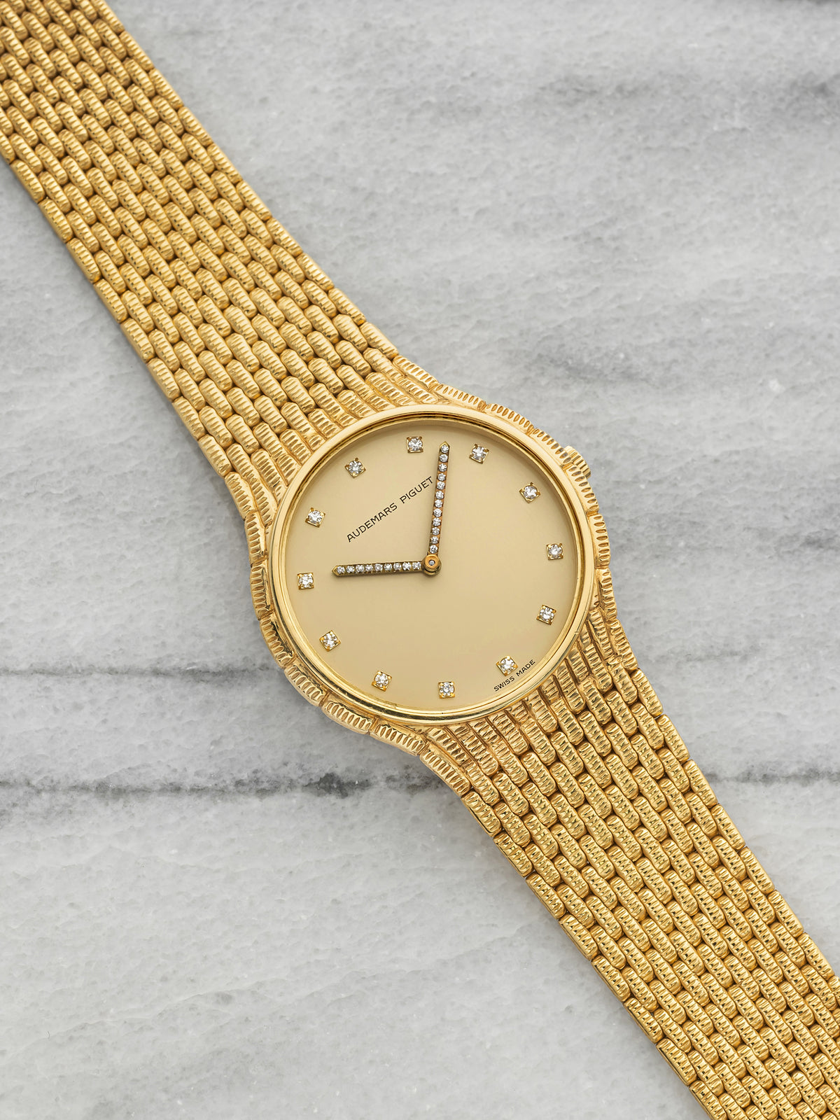 Vintage 1970s Audemars Piguet Cobra 18K Yellow Gold Diamond Dial Manual 33mm