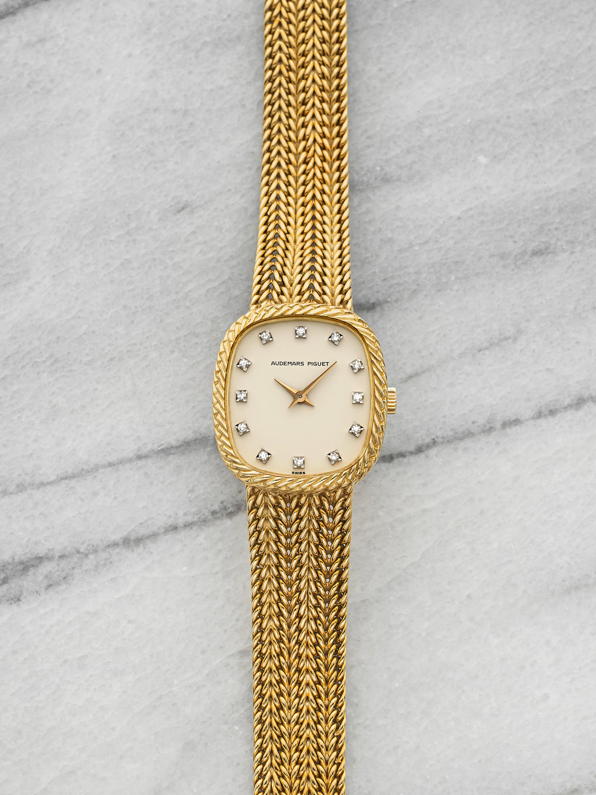 Vintage 1970s Audemars Piguet Lady Ellipse 18K YG Cream Diamond Dial Manual 22mm