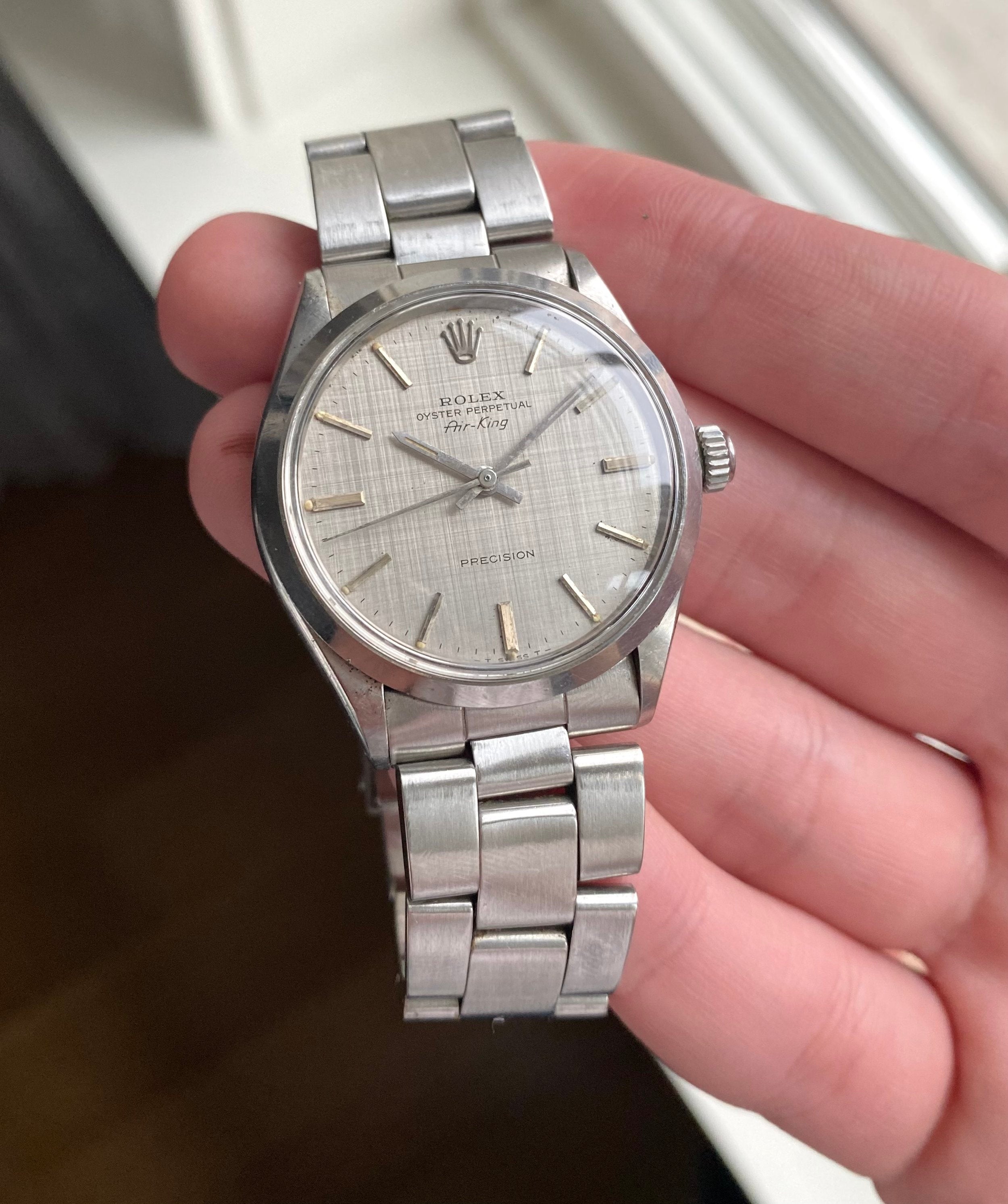 Rolex Air King ref. 5500 — Silver Linen Dial