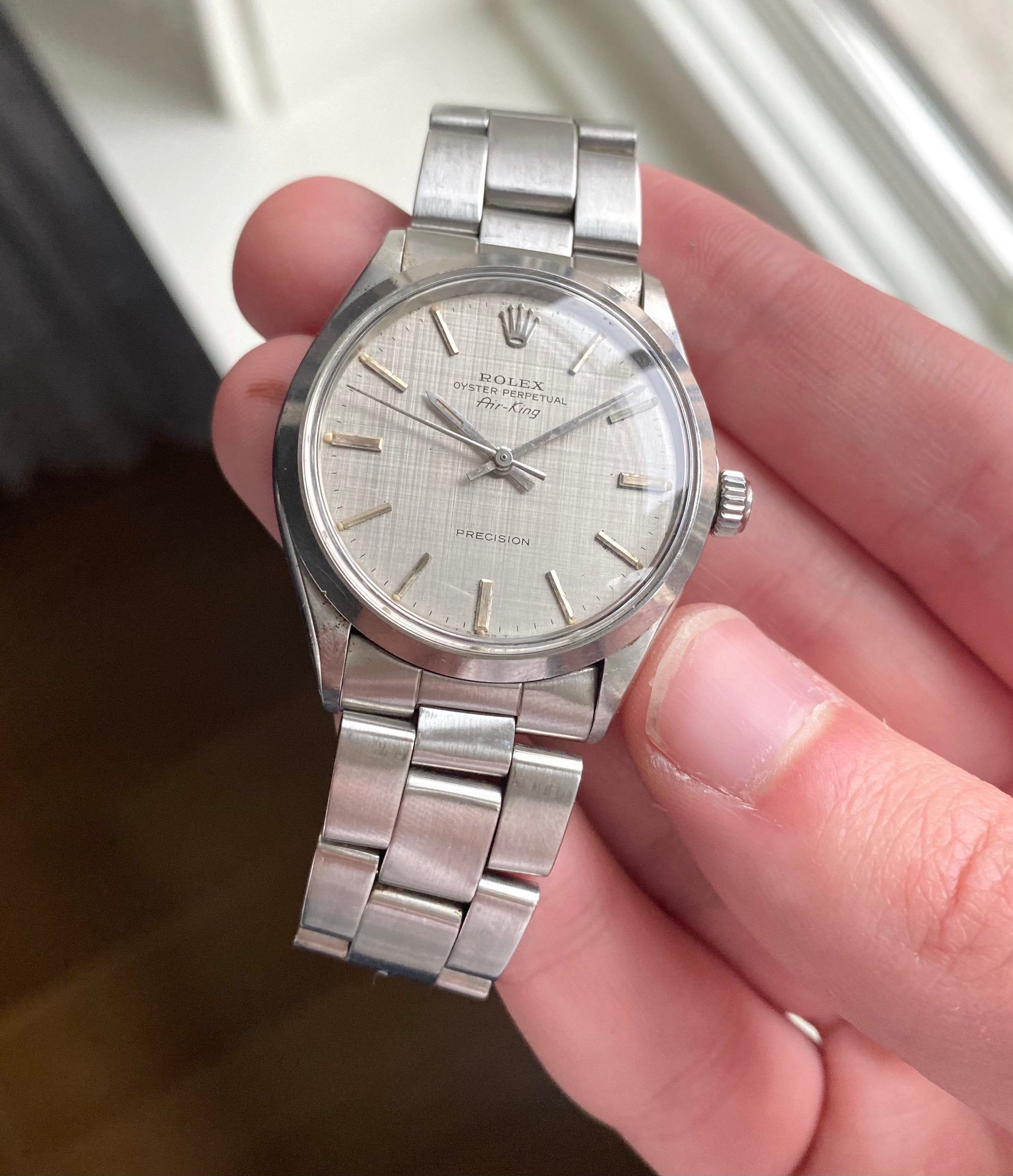 Rolex Air King ref. 5500 — Silver Linen Dial